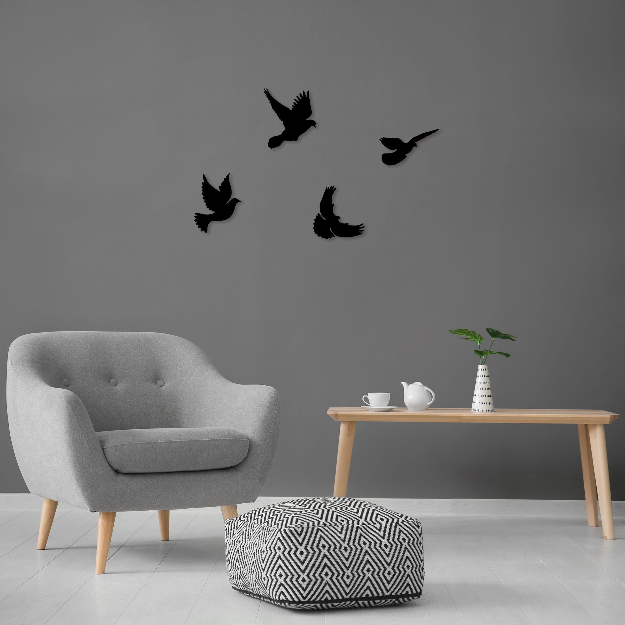 Acessório decorativo de parede em metal – 22 x 13 cm, 19 x 20 cm, 19 x 22 cm, 17 x 22 cm – preto – metal