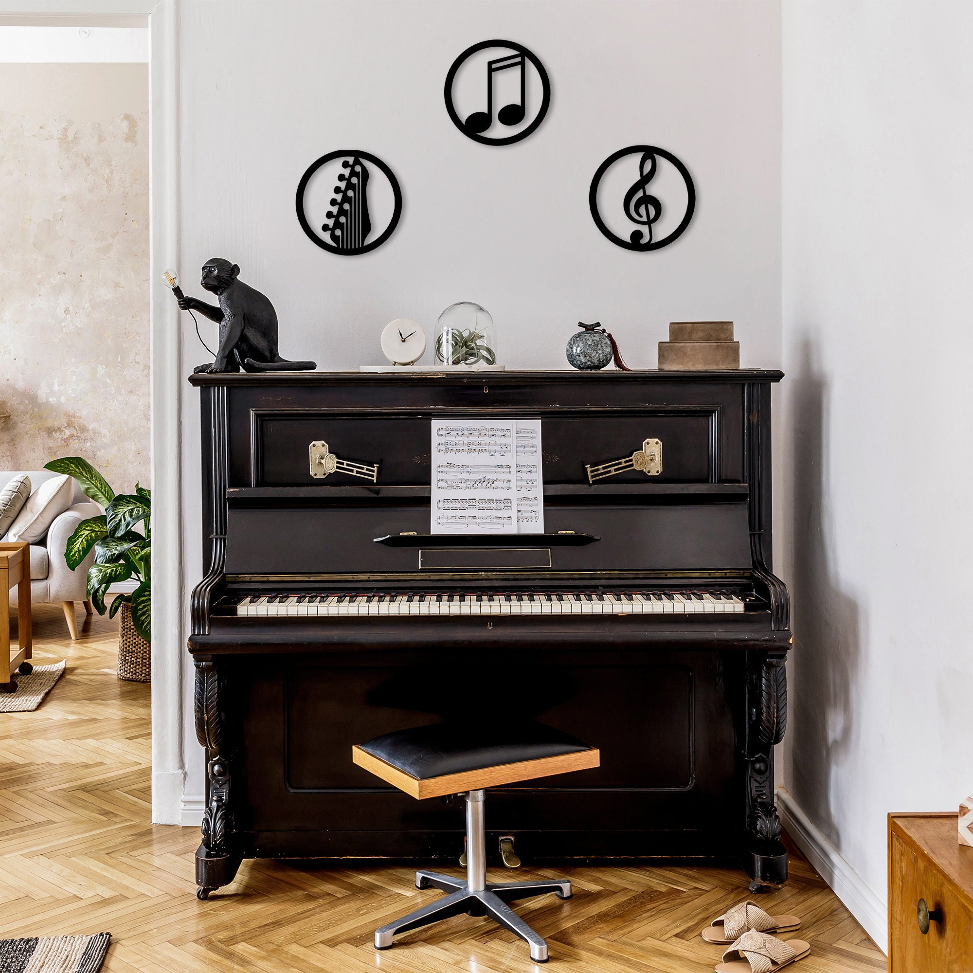 Conjunto de 3 acessórios decorativos de parede – 25 cm de diâmetro – preto – 100% metal