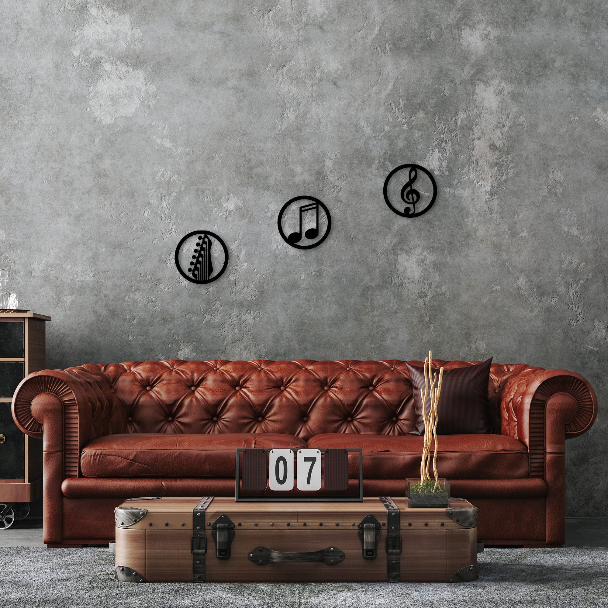 Conjunto de 3 acessórios decorativos de parede – 25 cm de diâmetro – preto – 100% metal