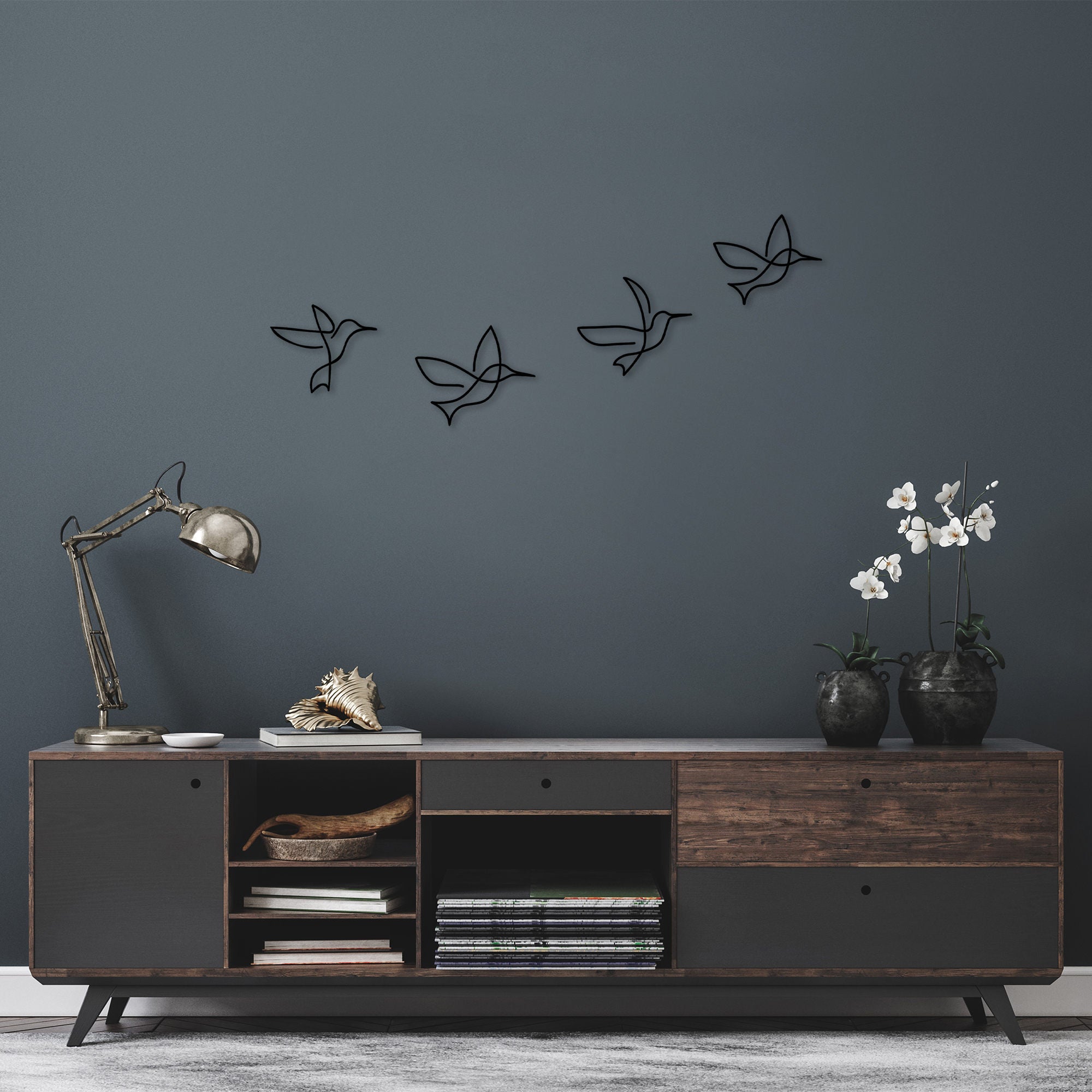 Acessório decorativo de parede em metal – 21 x 18 cm, 24 x 20 cm, 23 x 20 cm, 22 x 18 cm – Preto – 100% metal