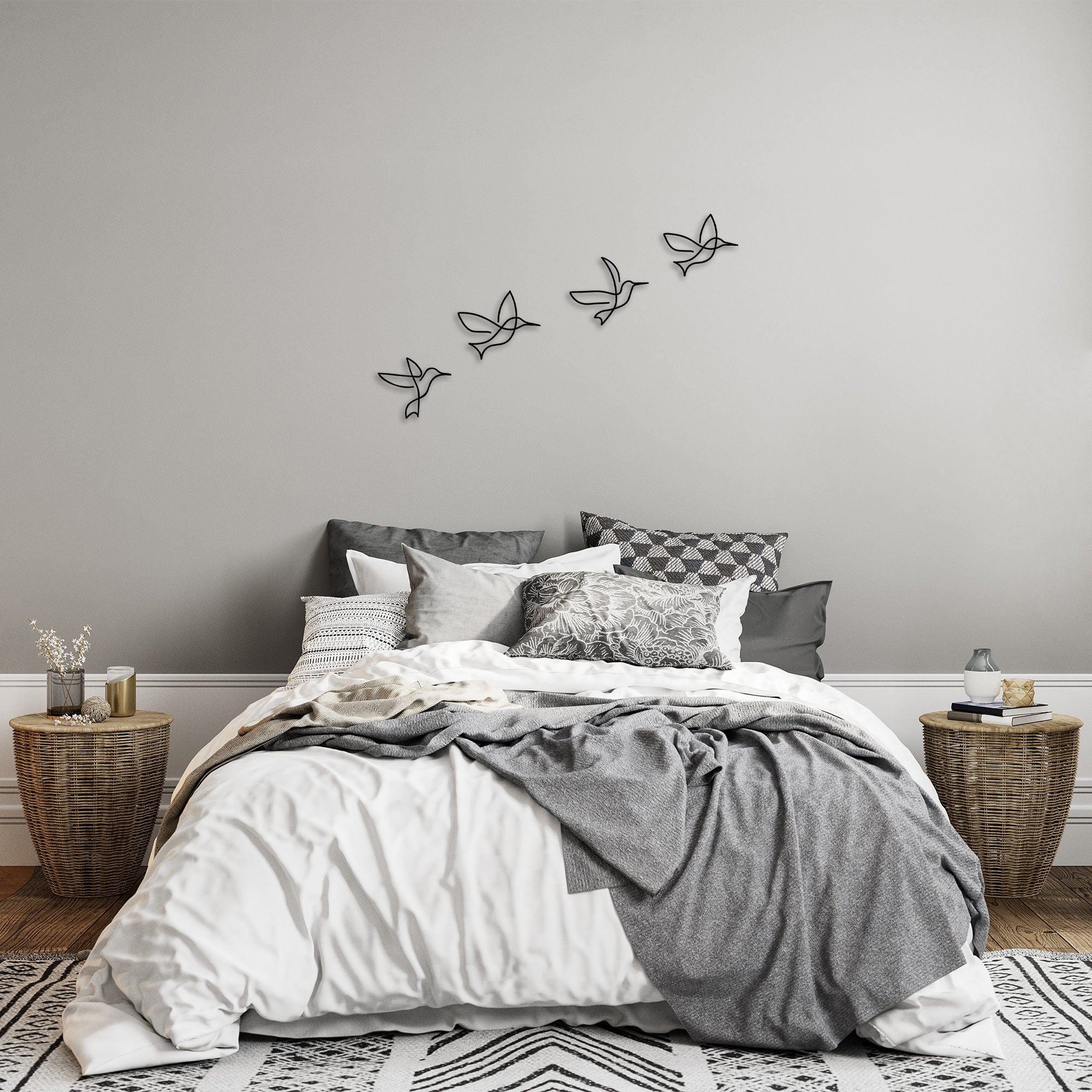 Acessório decorativo de parede em metal – 21 x 18 cm, 24 x 20 cm, 23 x 20 cm, 22 x 18 cm – Preto – 100% metal