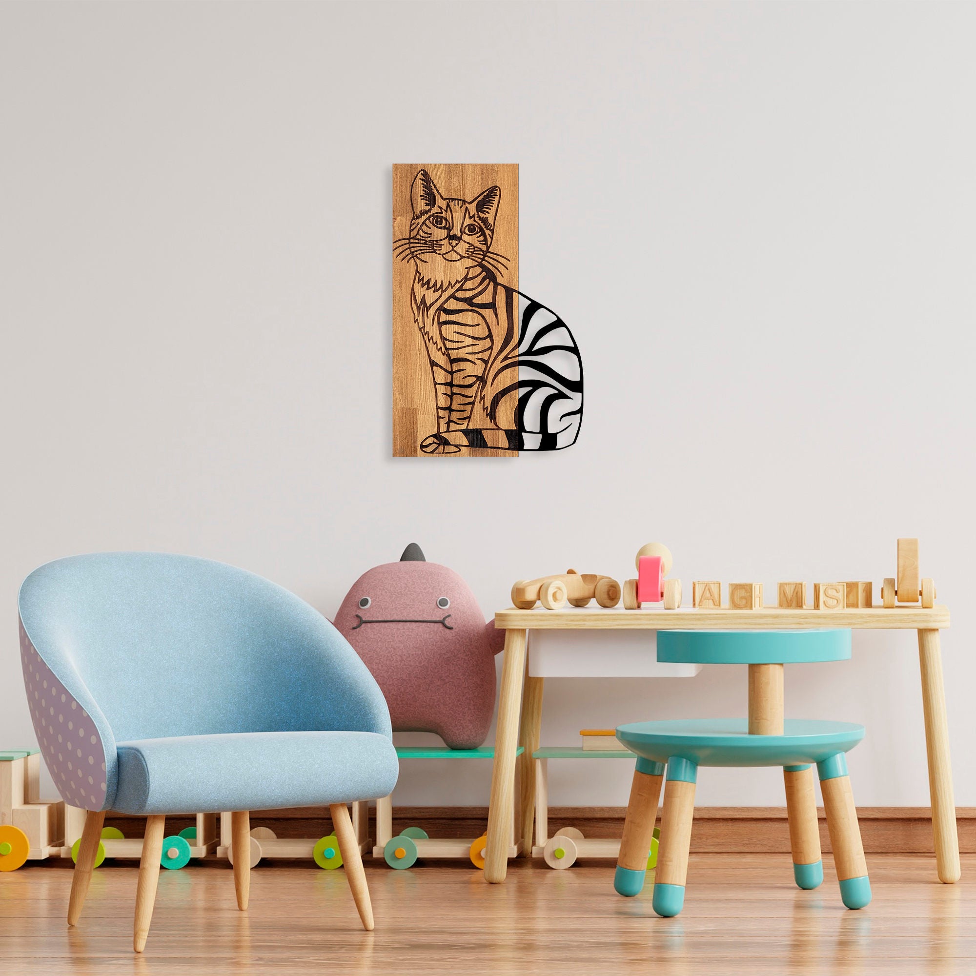 Acessório decorativo de parede em madeira – 38 x 58 cm – nogueira e preto