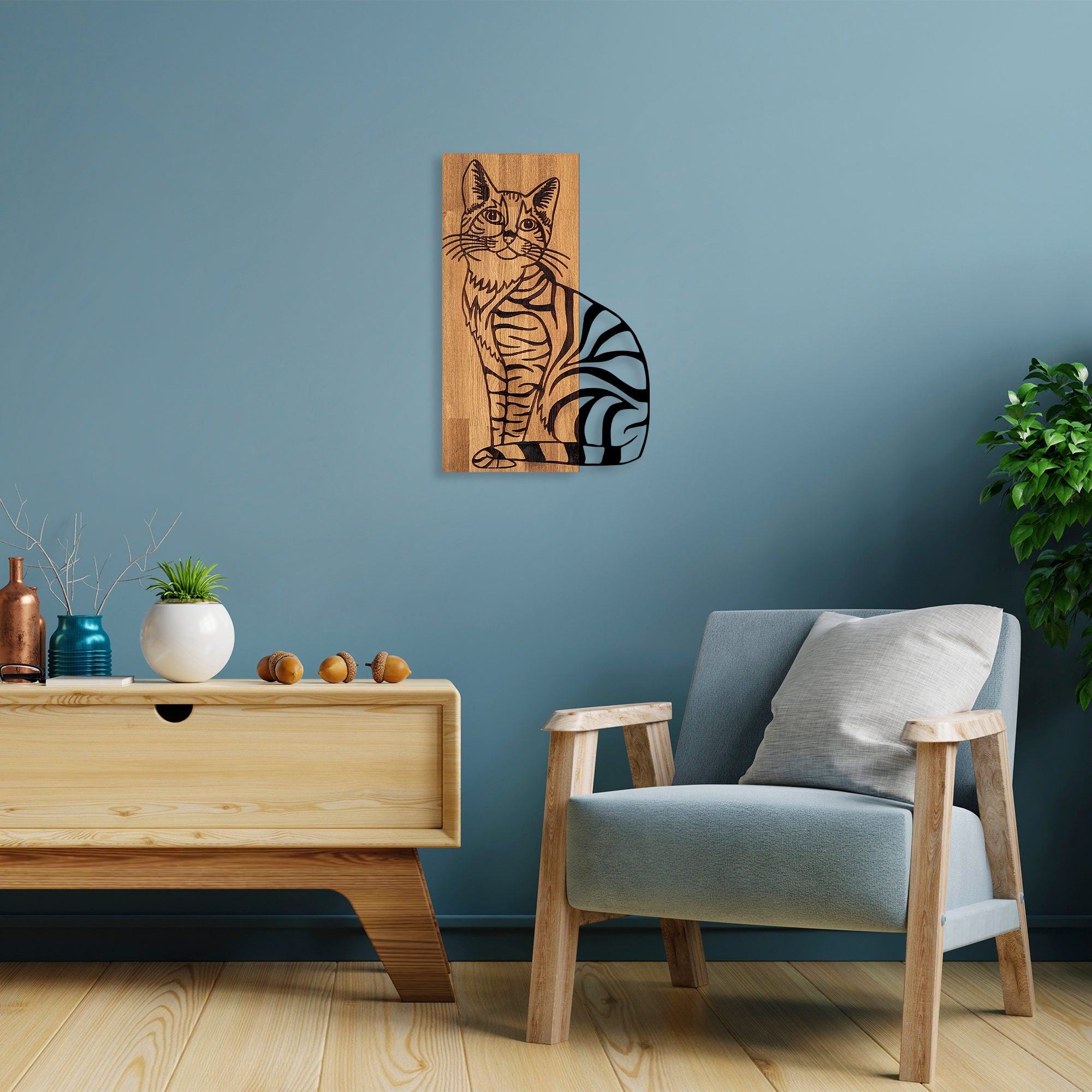 Acessório decorativo de parede em madeira – 38 x 58 cm – nogueira e preto