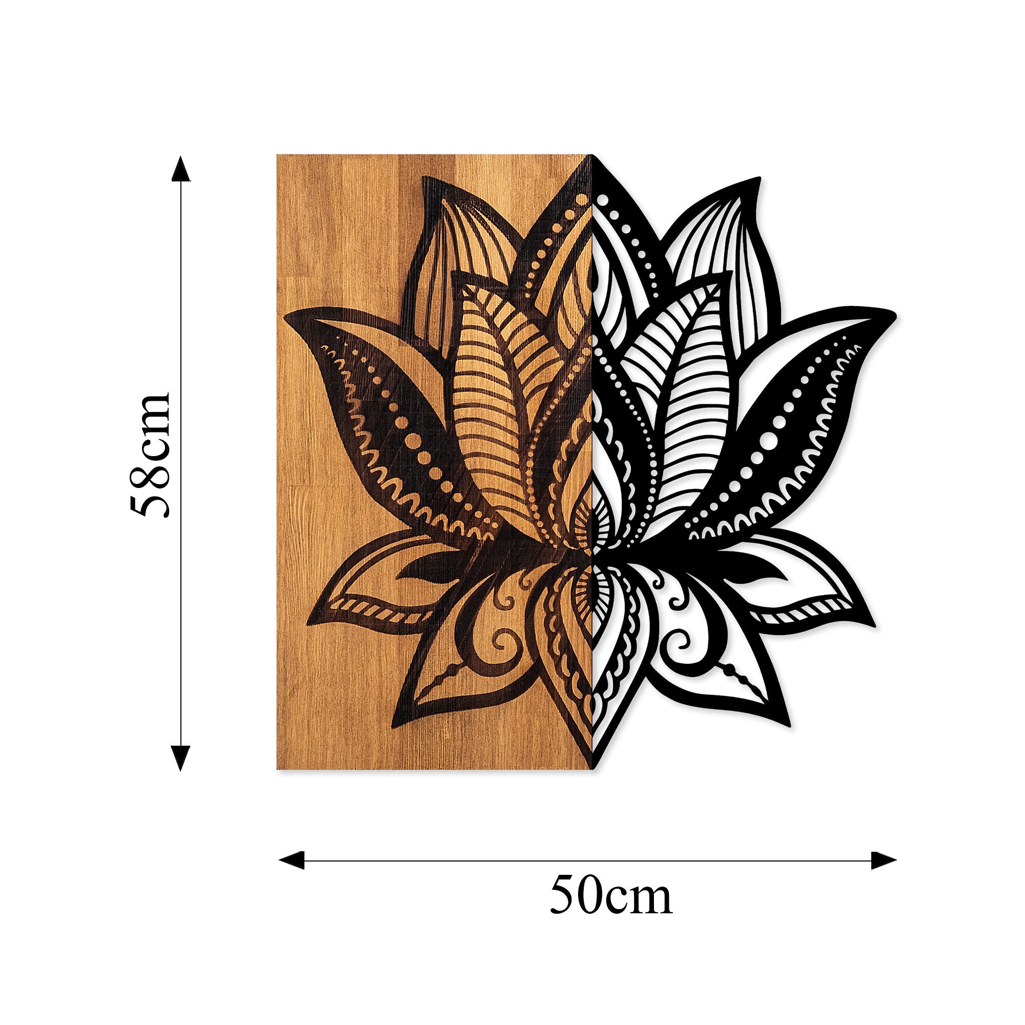 Acessório Decorativo de Parede em Madeira e Metal – 58 x 59 cm – Noz e Preto