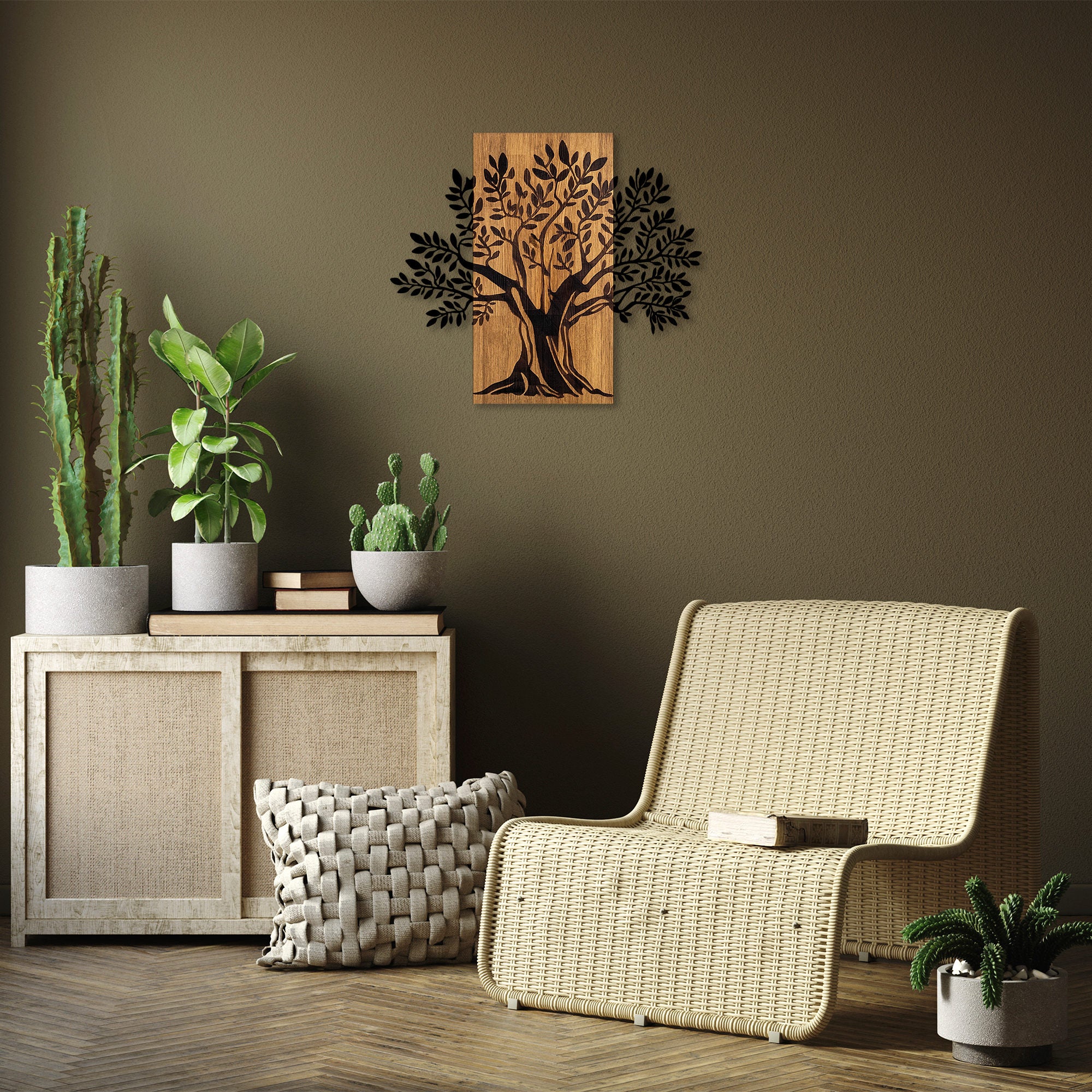 Acessório Decorativo de Parede – 58 x 65 cm – Nogueira e Preto – Madeira e Metal