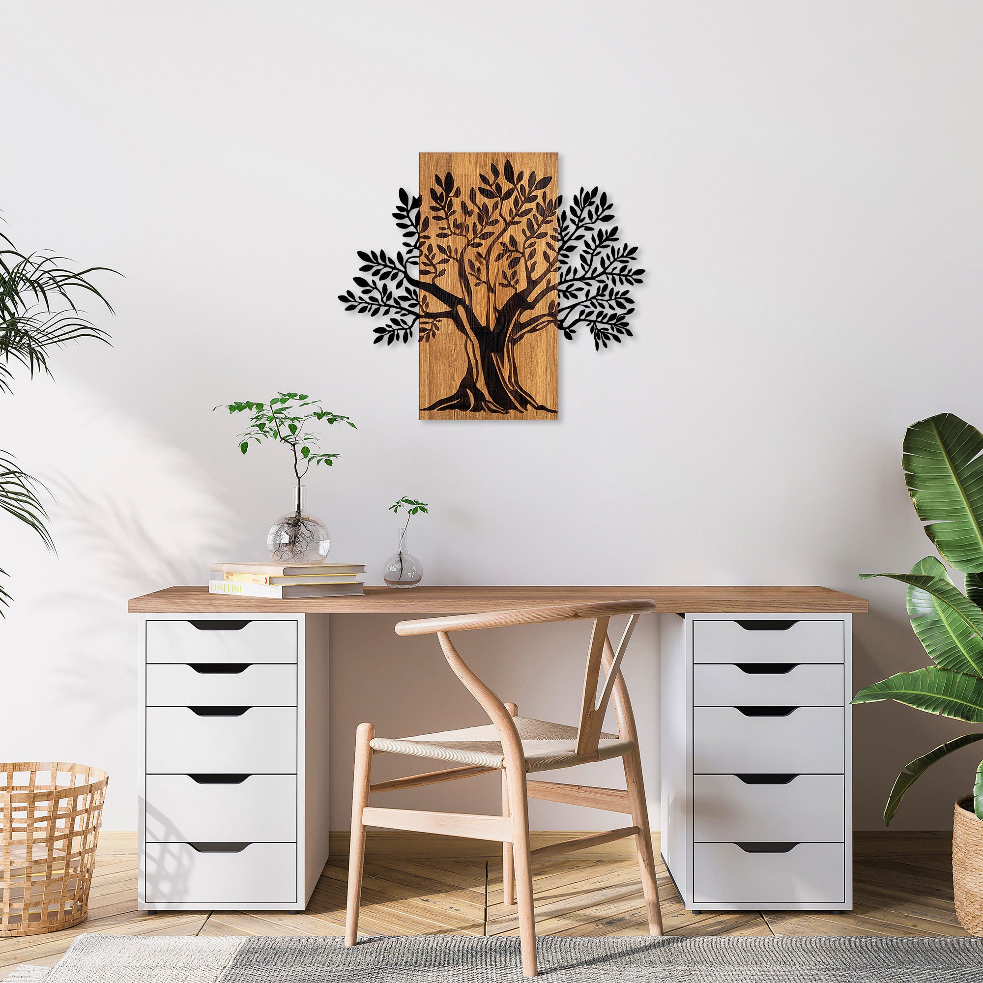 Acessório Decorativo de Parede – 58 x 65 cm – Nogueira e Preto – Madeira e Metal