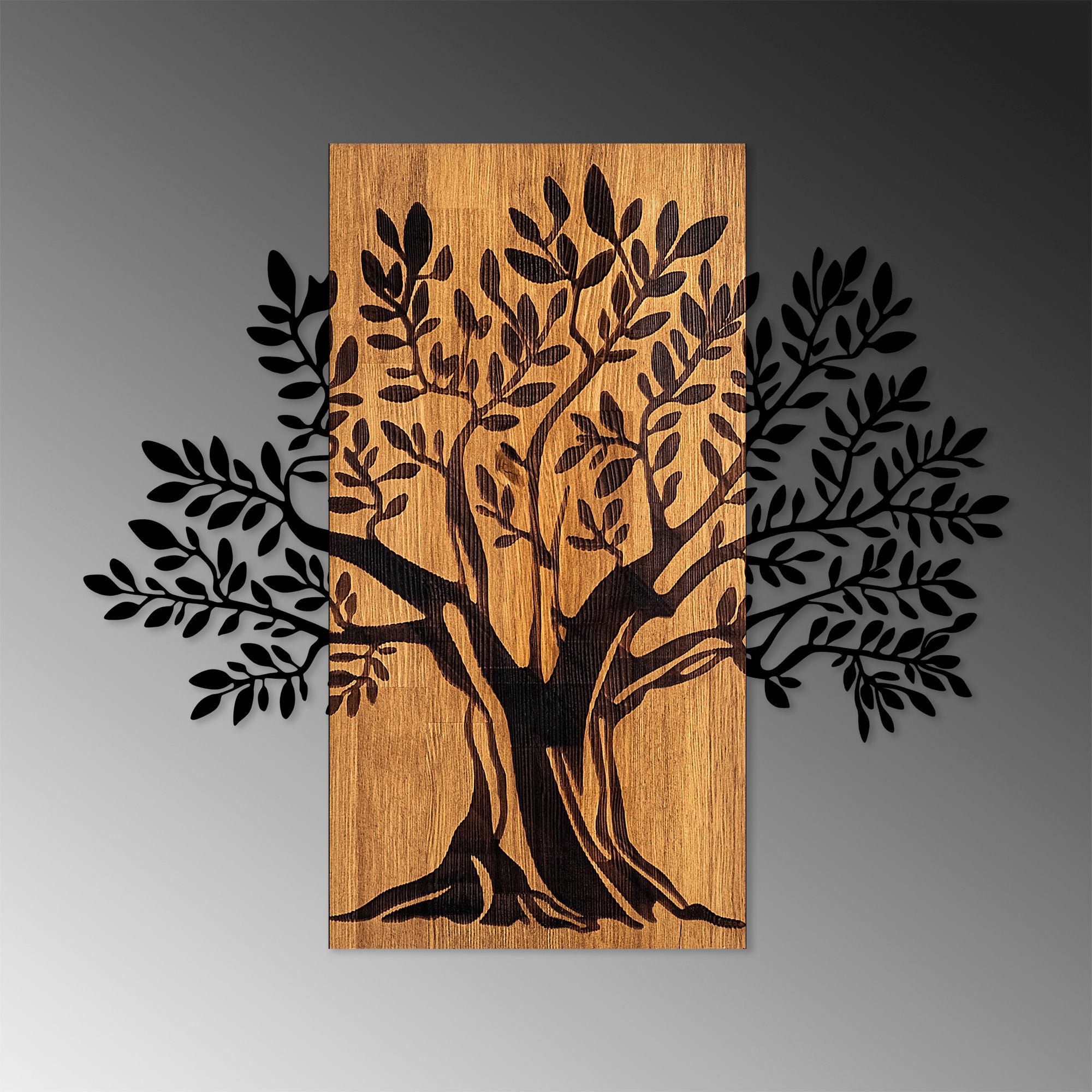 Acessório Decorativo de Parede – 58 x 65 cm – Nogueira e Preto – Madeira e Metal