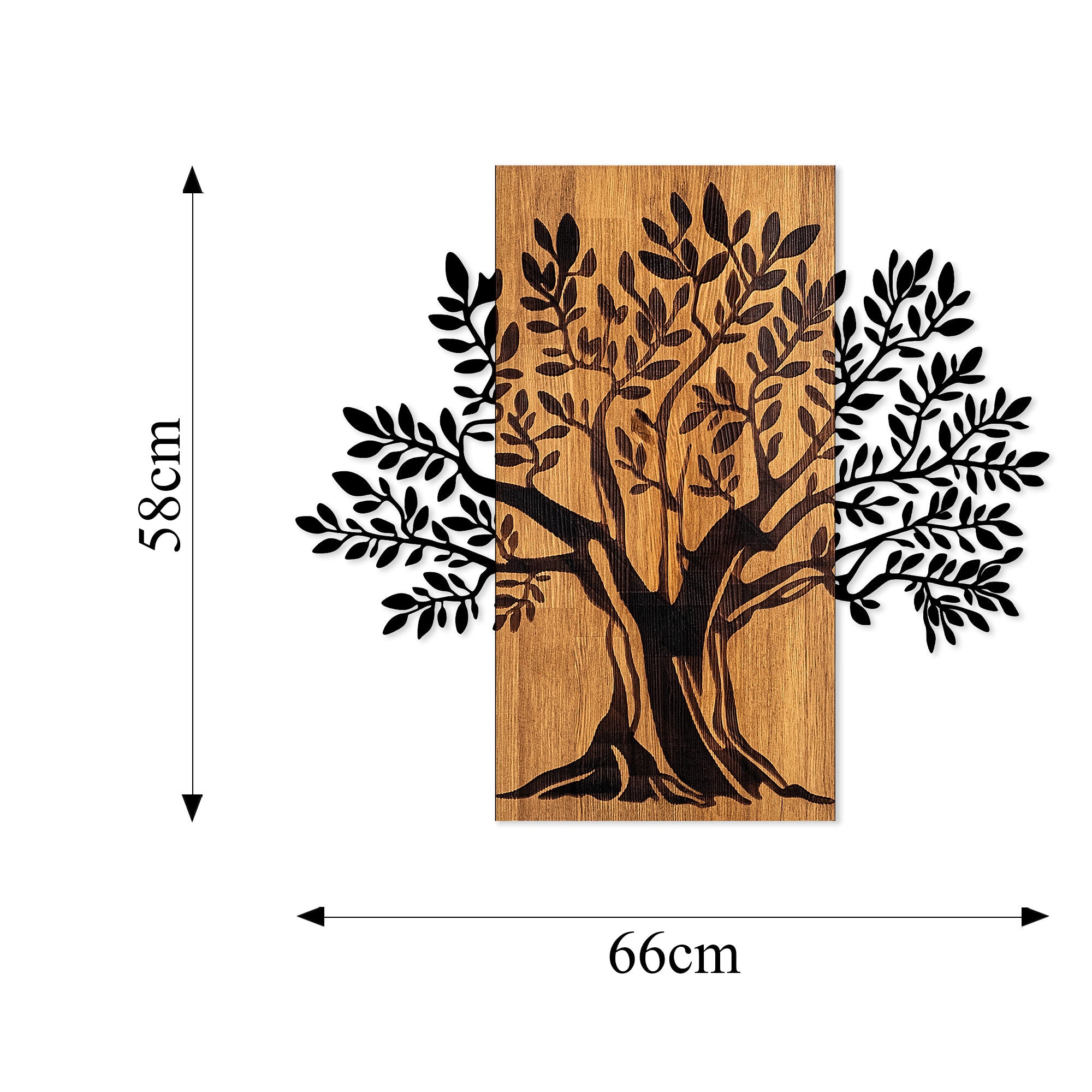 Acessório Decorativo de Parede – 58 x 65 cm – Nogueira e Preto – Madeira e Metal