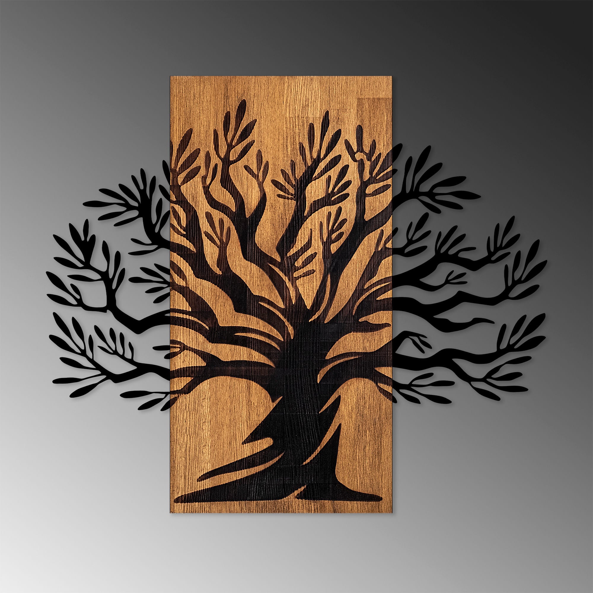 Acessório Decorativo de Parede em Madeira e Metal – 58 x 67 cm – Nogueira e Preto