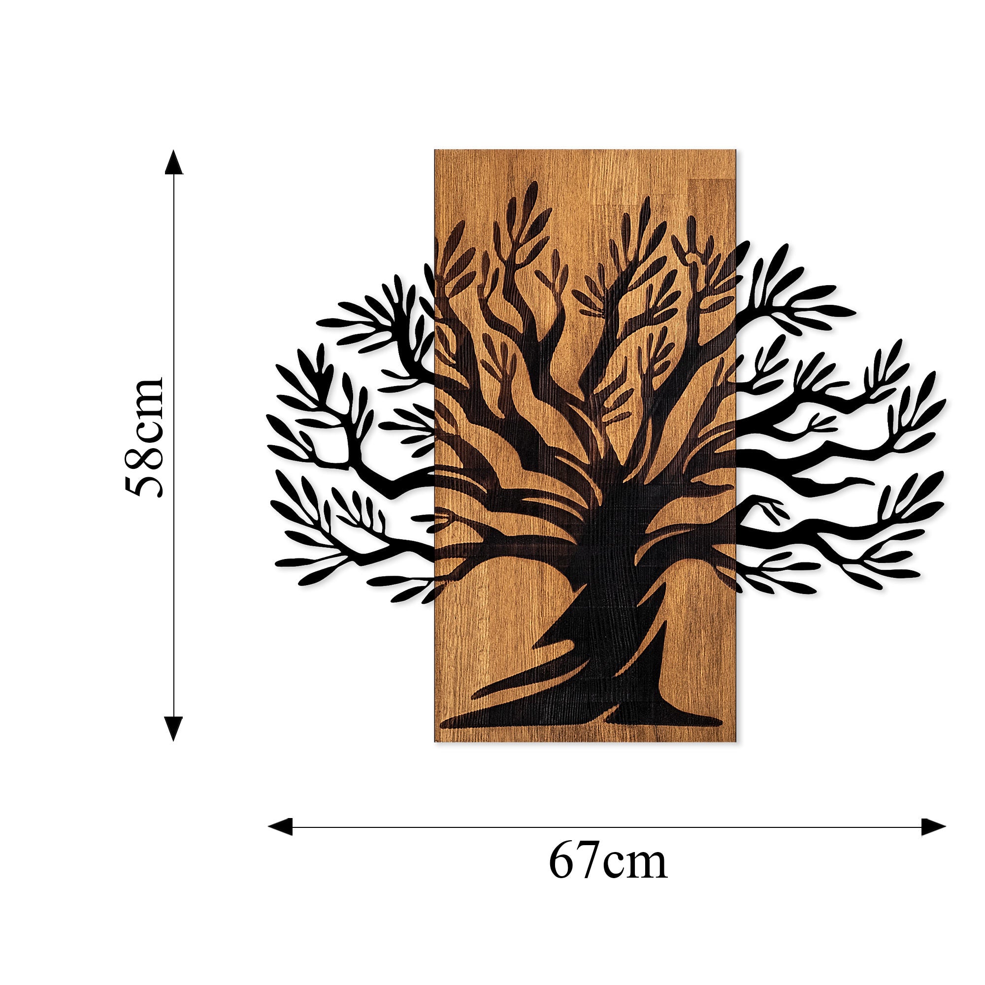 Acessório Decorativo de Parede em Madeira e Metal – 58 x 67 cm – Nogueira e Preto