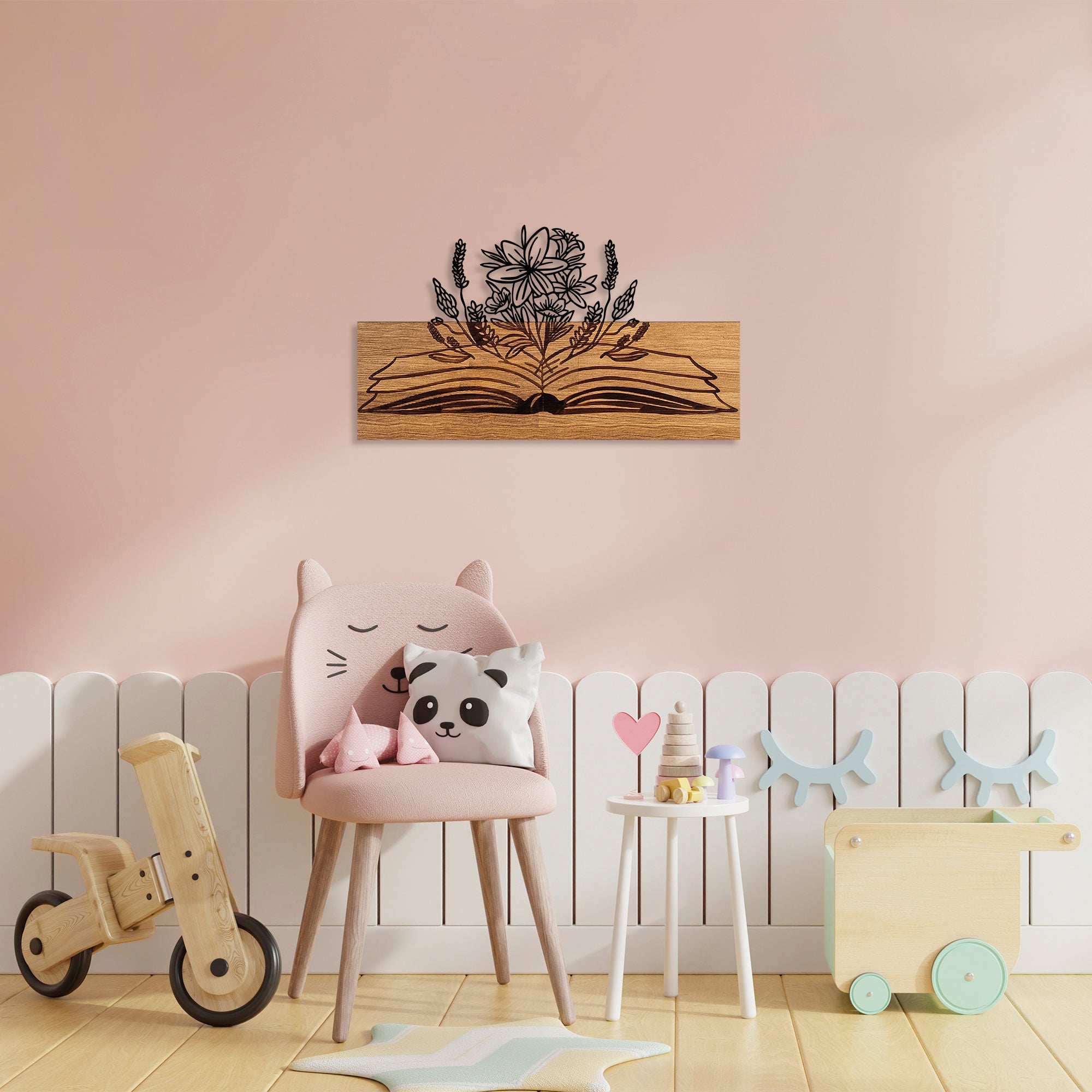 Acessório Decorativo de Parede – 33 x 58 cm – Nogueira e Preto – Madeira e Metal