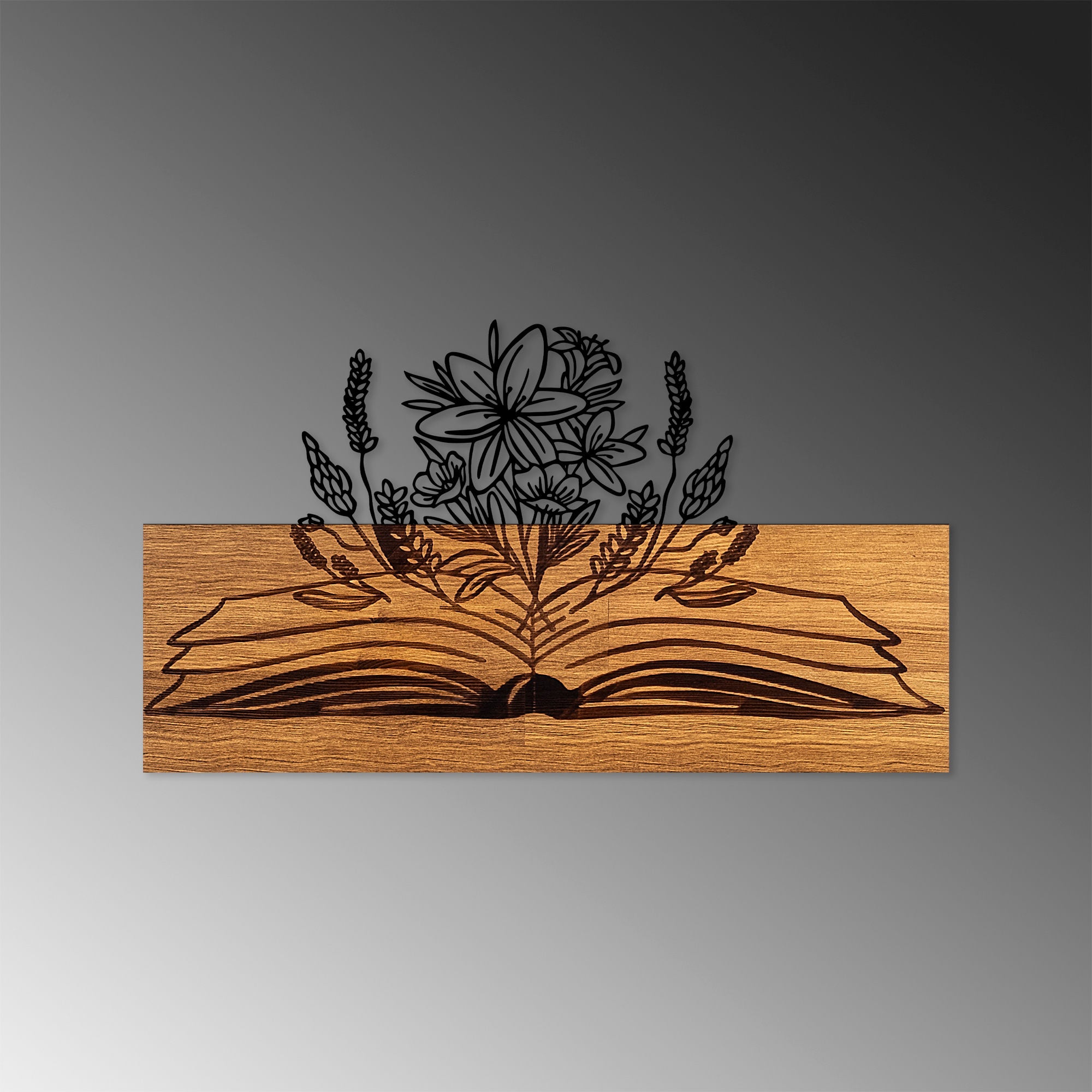 Acessório Decorativo de Parede – 33 x 58 cm – Nogueira e Preto – Madeira e Metal
