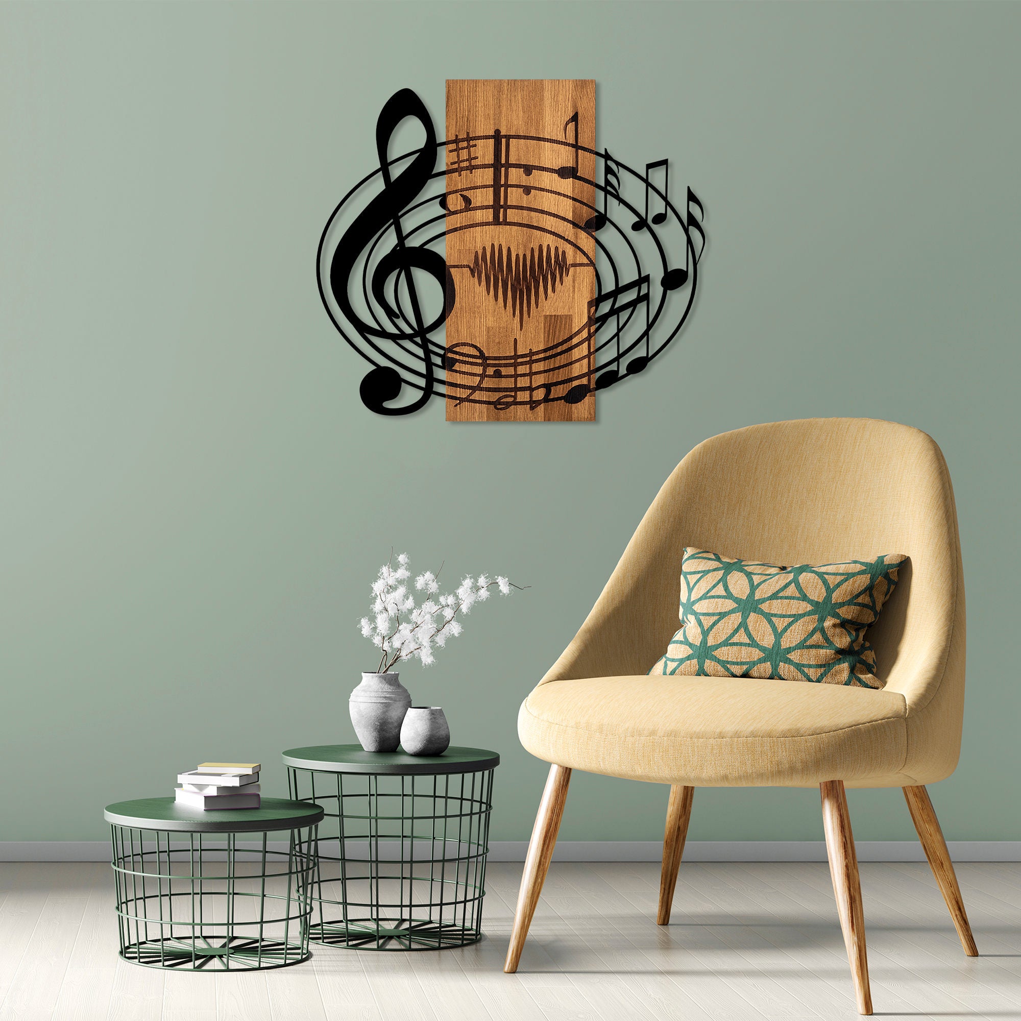 Acessório Decorativo de Parede – 58 x 67 cm – Nogueira e Preto – Madeira e Metal