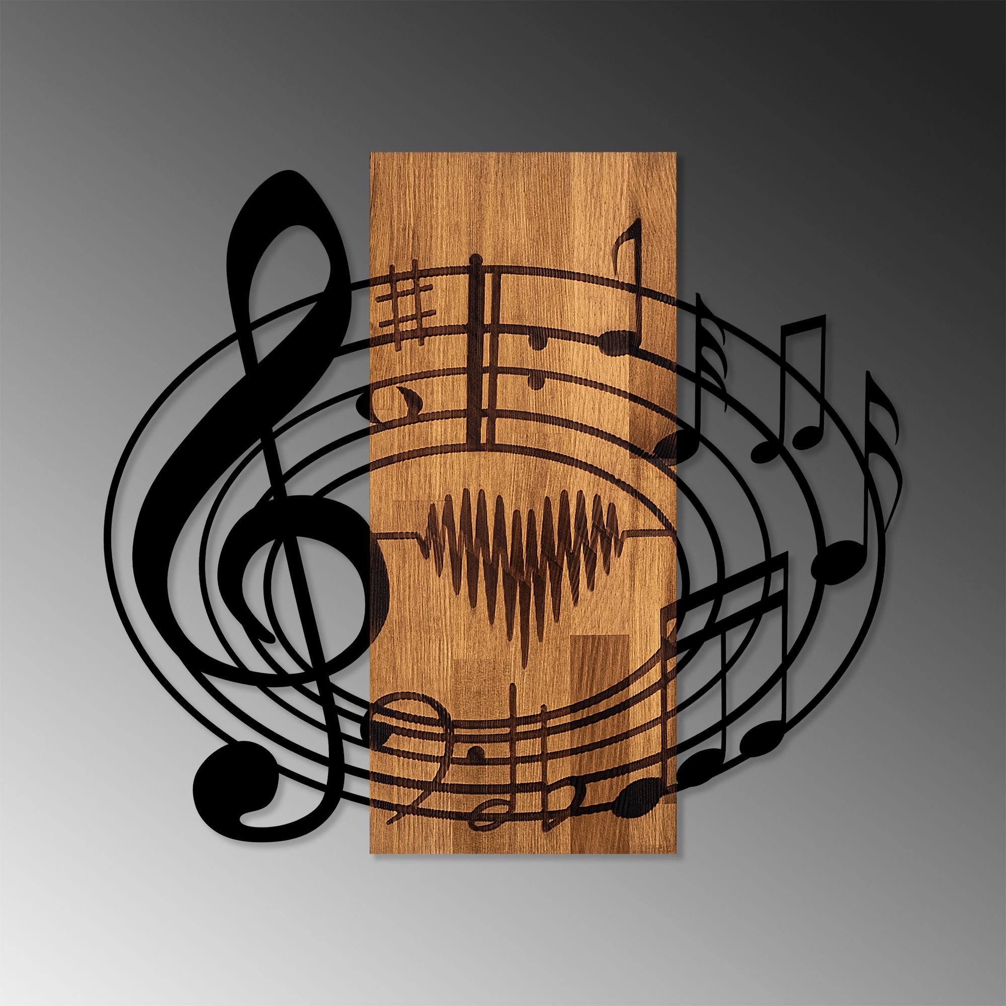 Acessório Decorativo de Parede – 58 x 67 cm – Nogueira e Preto – Madeira e Metal