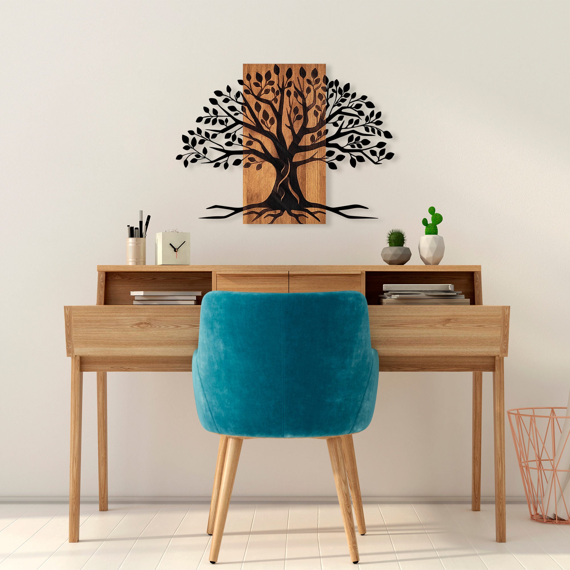 Acessório Decorativo de Parede – 58 x 80 cm – Noz e Preto – 100% Madeira e Metal