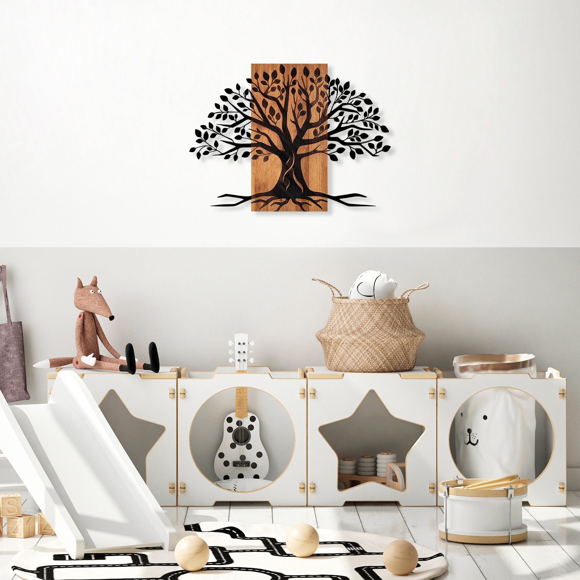 Acessório Decorativo de Parede – 58 x 80 cm – Noz e Preto – 100% Madeira e Metal