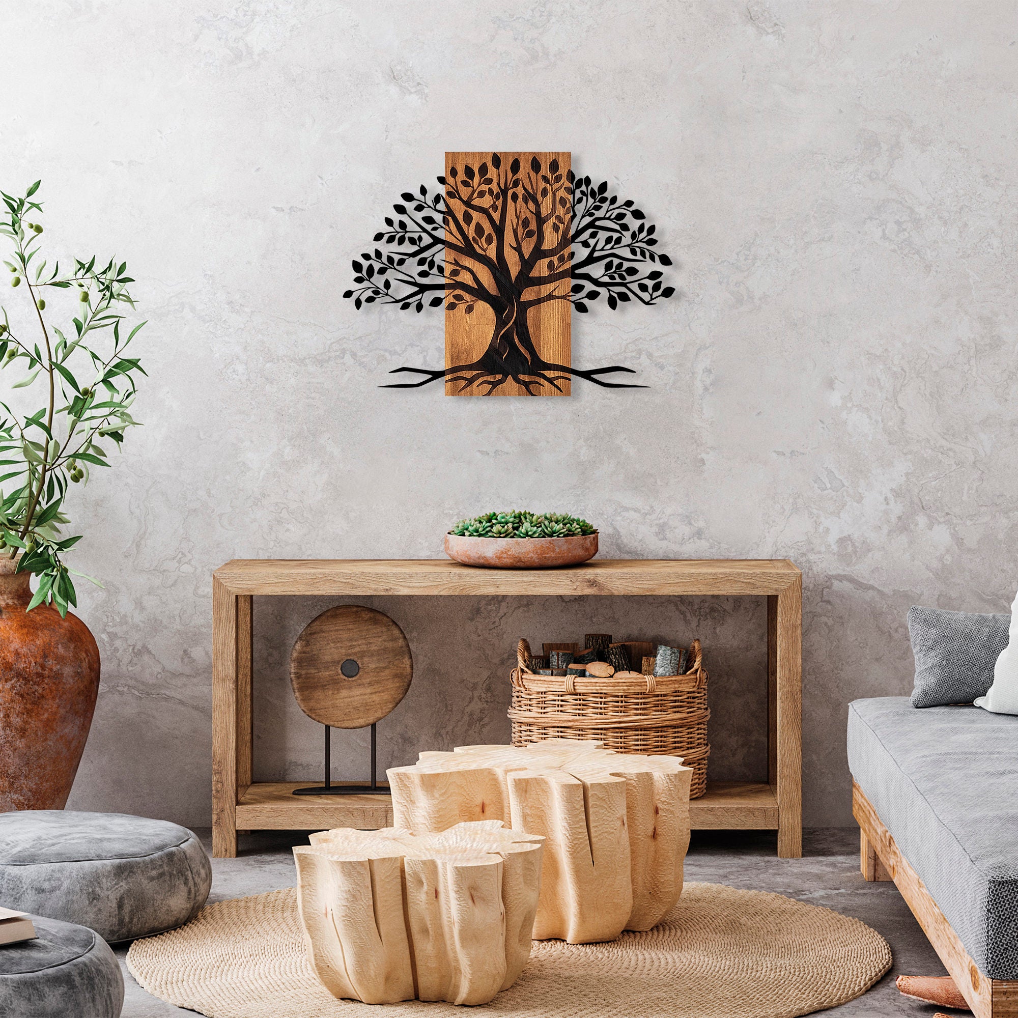 Acessório Decorativo de Parede – 58 x 80 cm – Noz e Preto – 100% Madeira e Metal