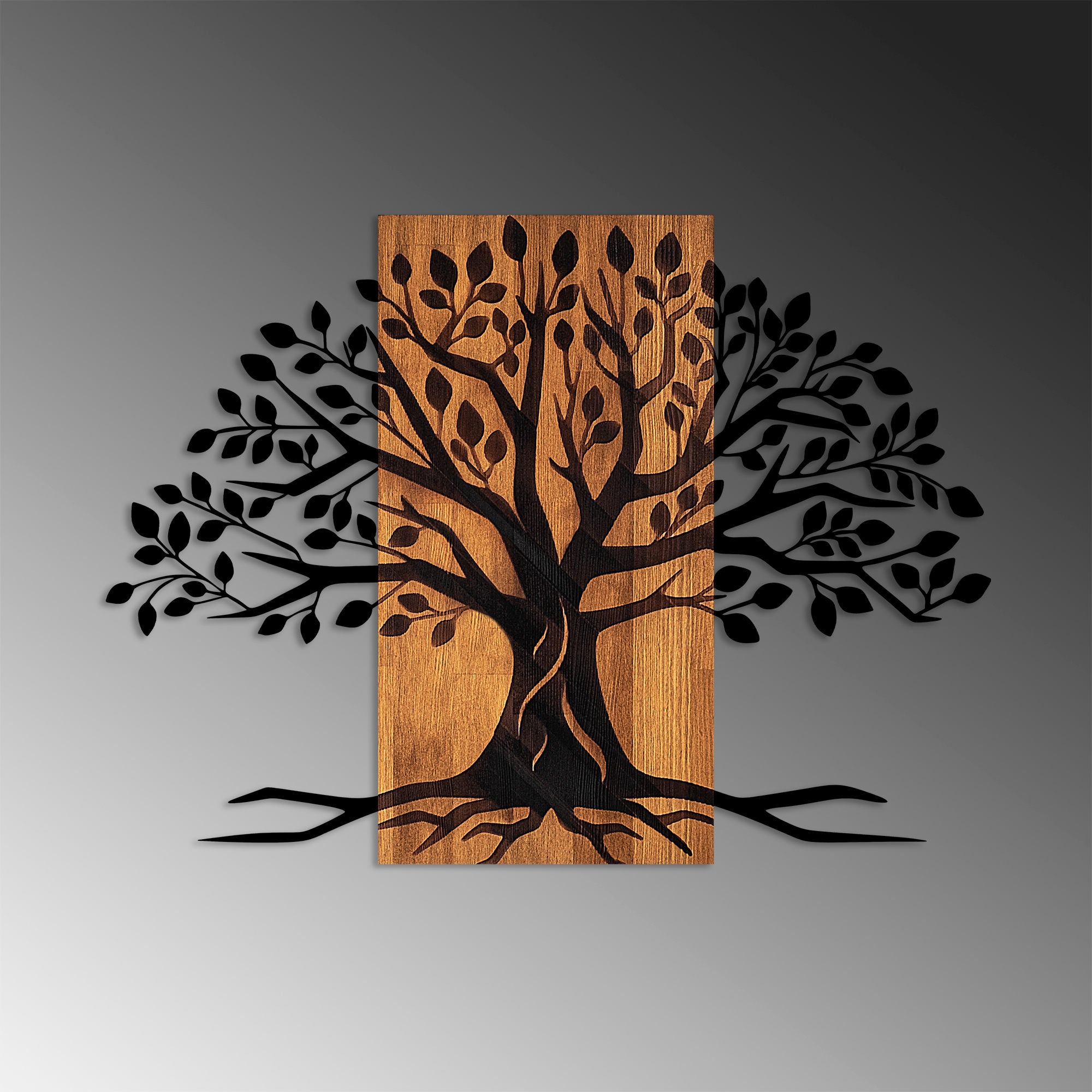 Acessório Decorativo de Parede – 58 x 80 cm – Noz e Preto – 100% Madeira e Metal