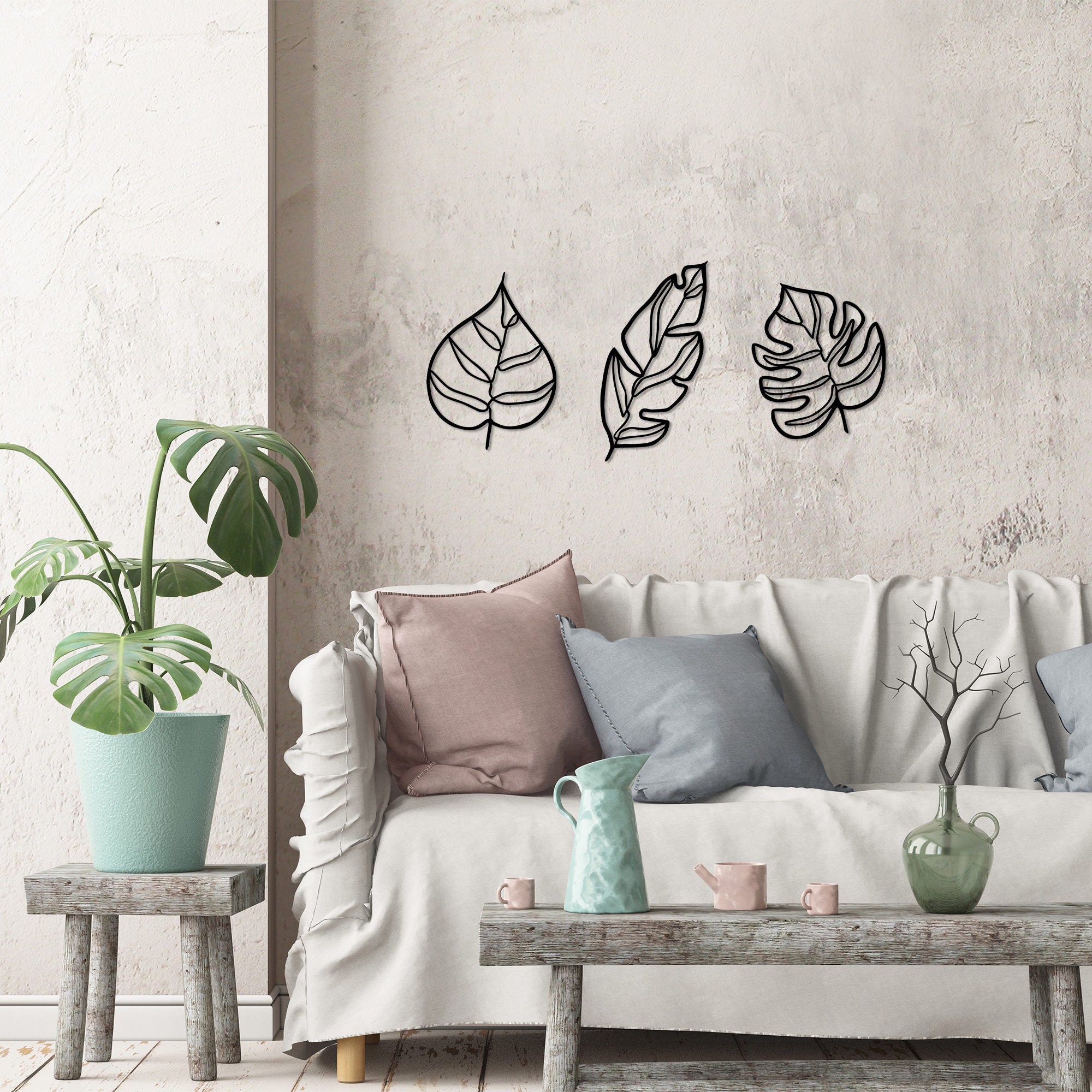 Conjunto de acessórios de parede decorativos – 17 x 33 cm, 22 x 26 cm, 21 x 29 cm – Preto – Metal
