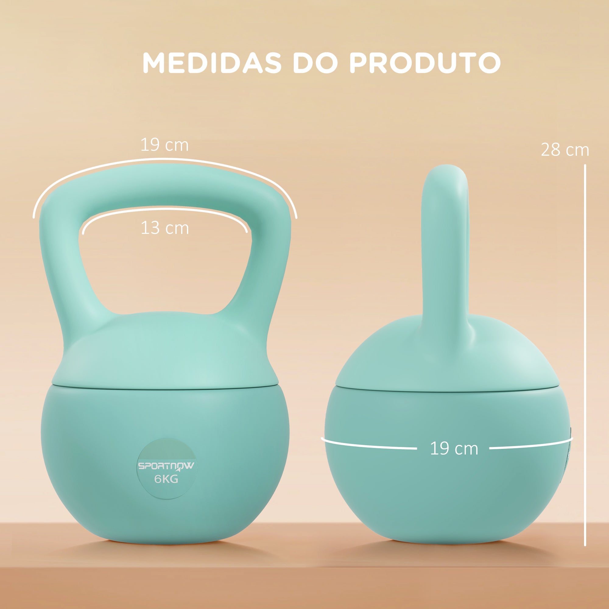 Kettlebell de 6 kg Verde 19x19x28 cm - Pesa Russa de Areia Metálica com Alça Antiderrapante