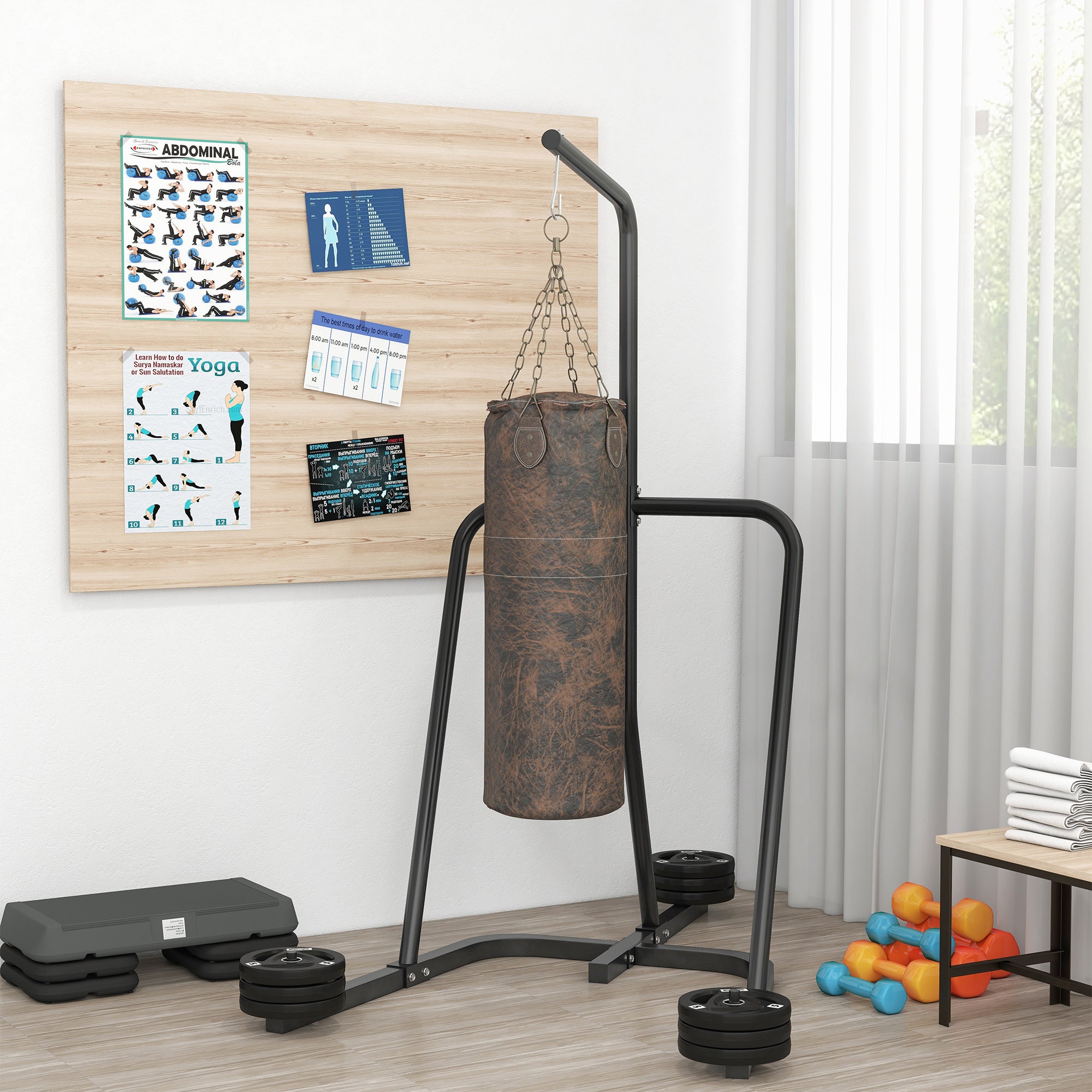 Suporte Saco de Boxe com Estrutura de Aço 160x115x208 cm - Cor Preto