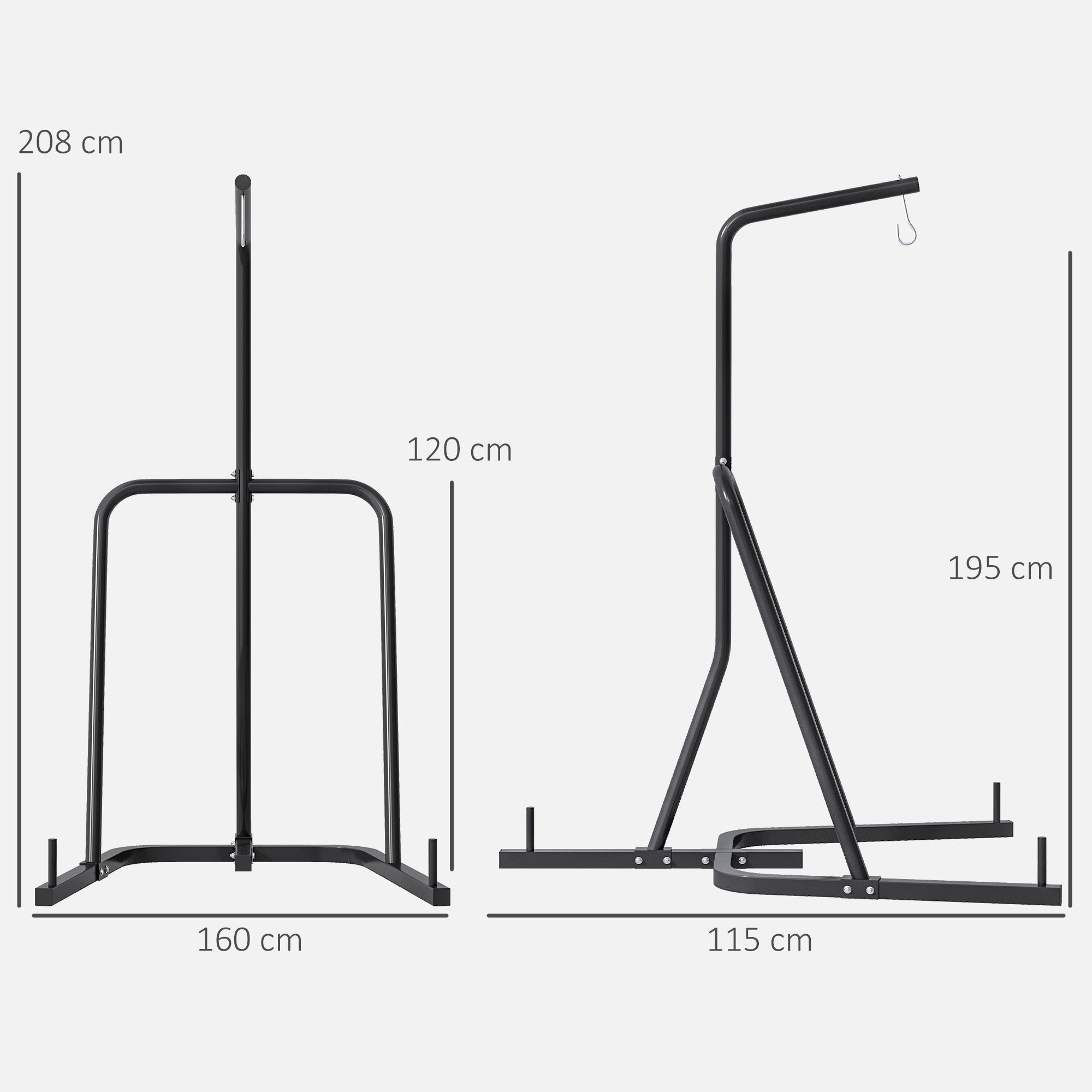 Suporte Saco de Boxe com Estrutura de Aço 160x115x208 cm - Cor Preto