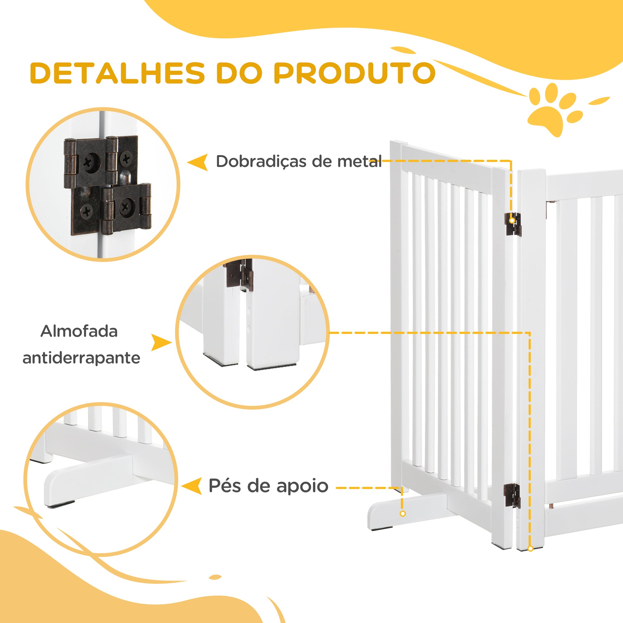 Barreira para Cães de Madeira – 155x35,5x76 cm – Branco – MDF