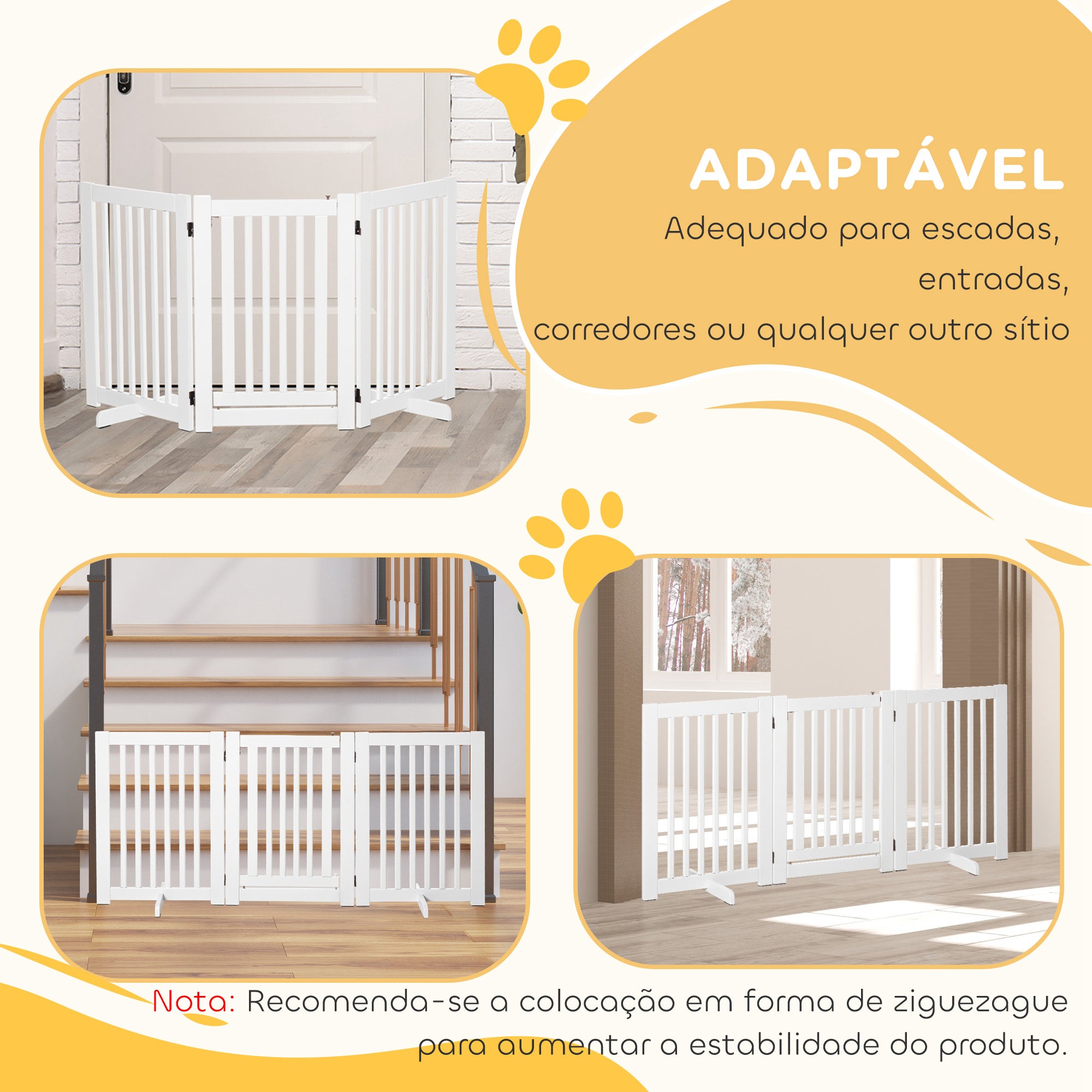 Barreira para Cães de Madeira – 155x35,5x76 cm – Branco – MDF