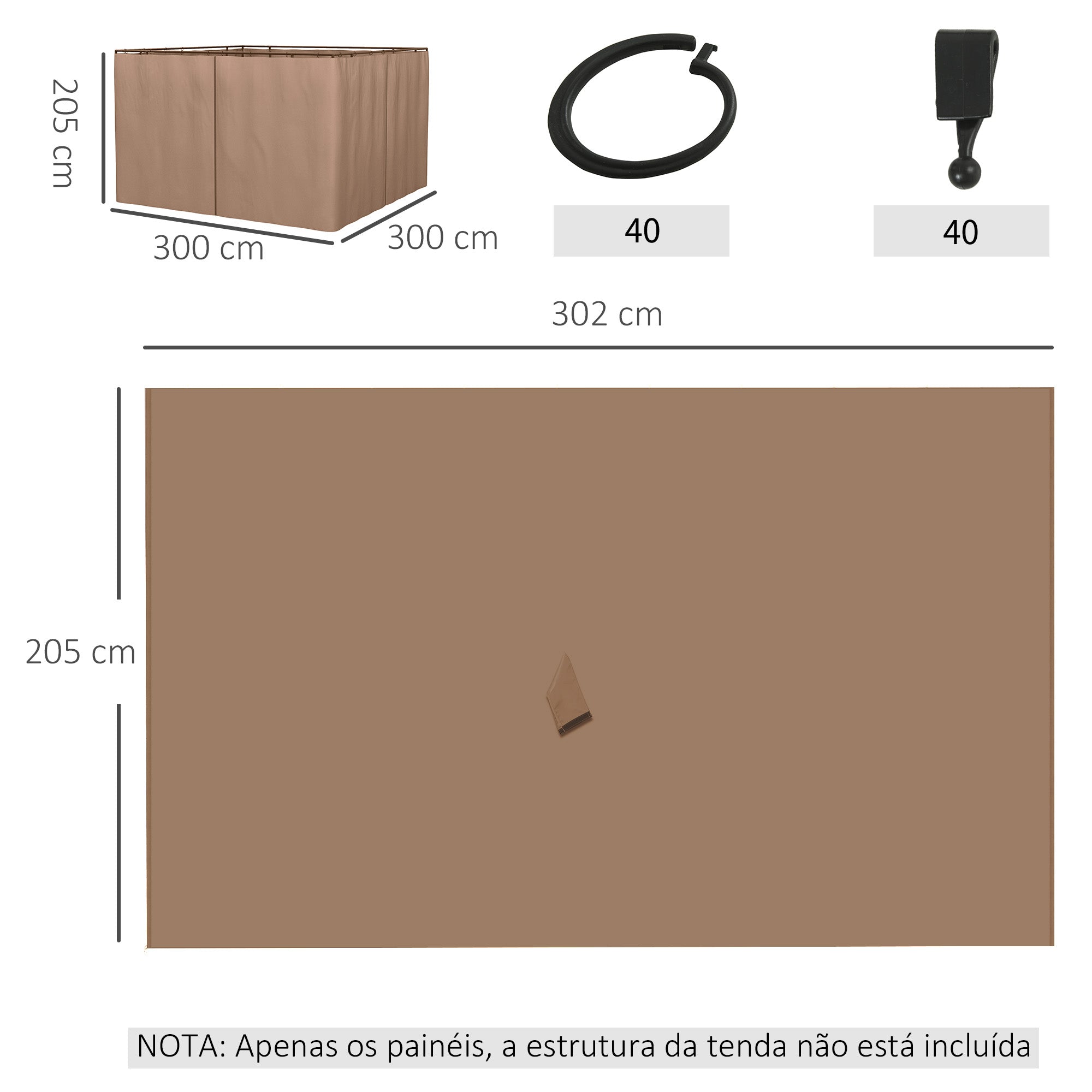 Cortinas Laterais para Tenda 302x205 cm - Marrom