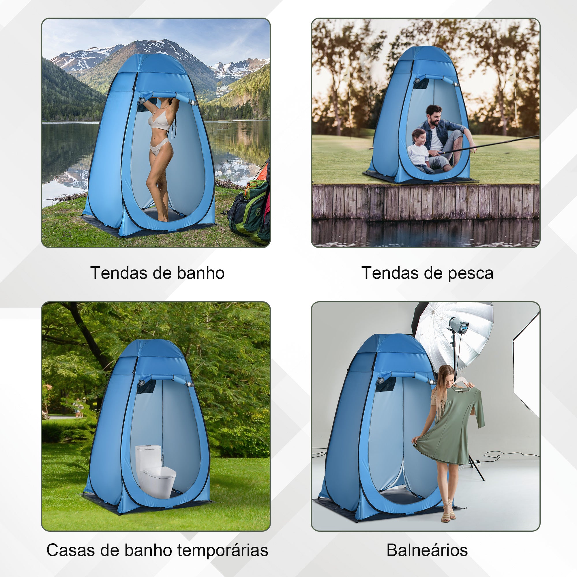 Tenda de Privacidade Portátil – 126x124x189 cm – Azul – Poliéster e Aço