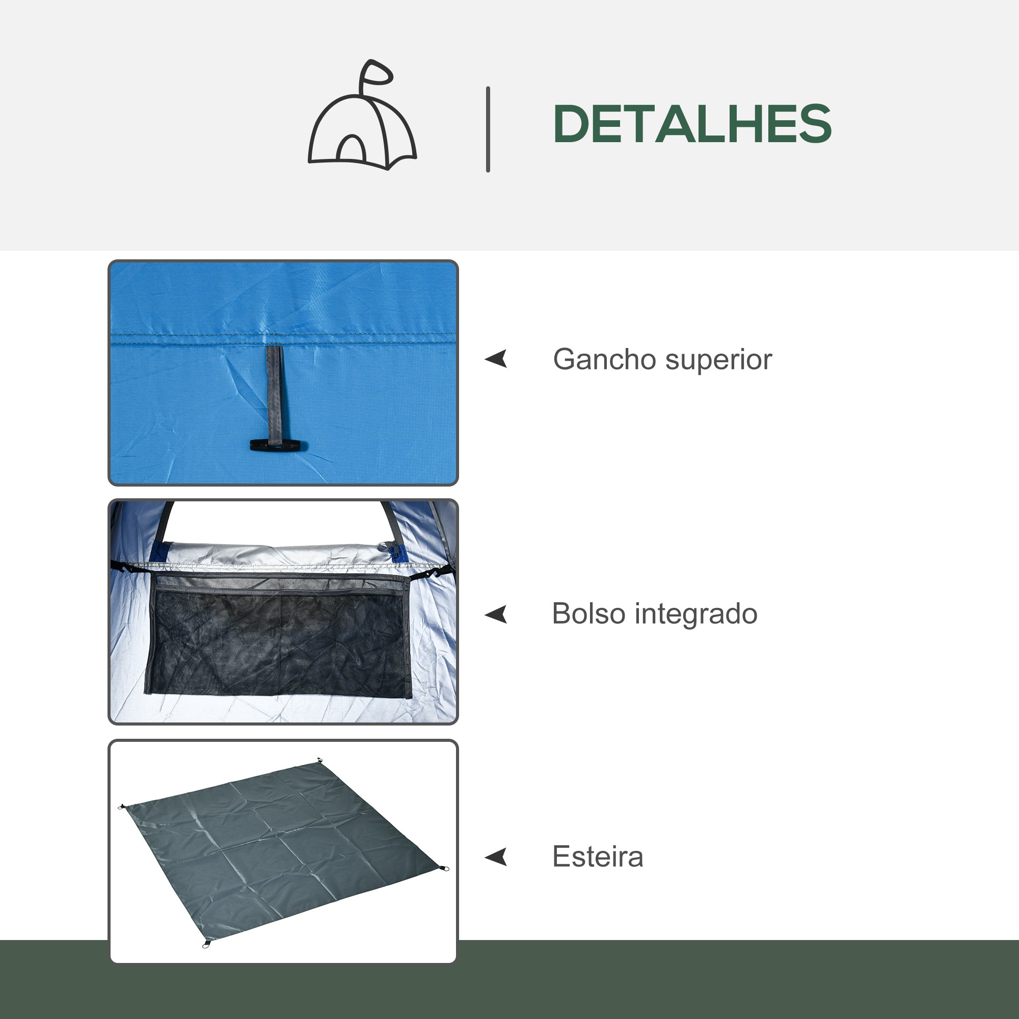 Tenda de Privacidade Portátil – 126x124x189 cm – Azul – Poliéster e Aço