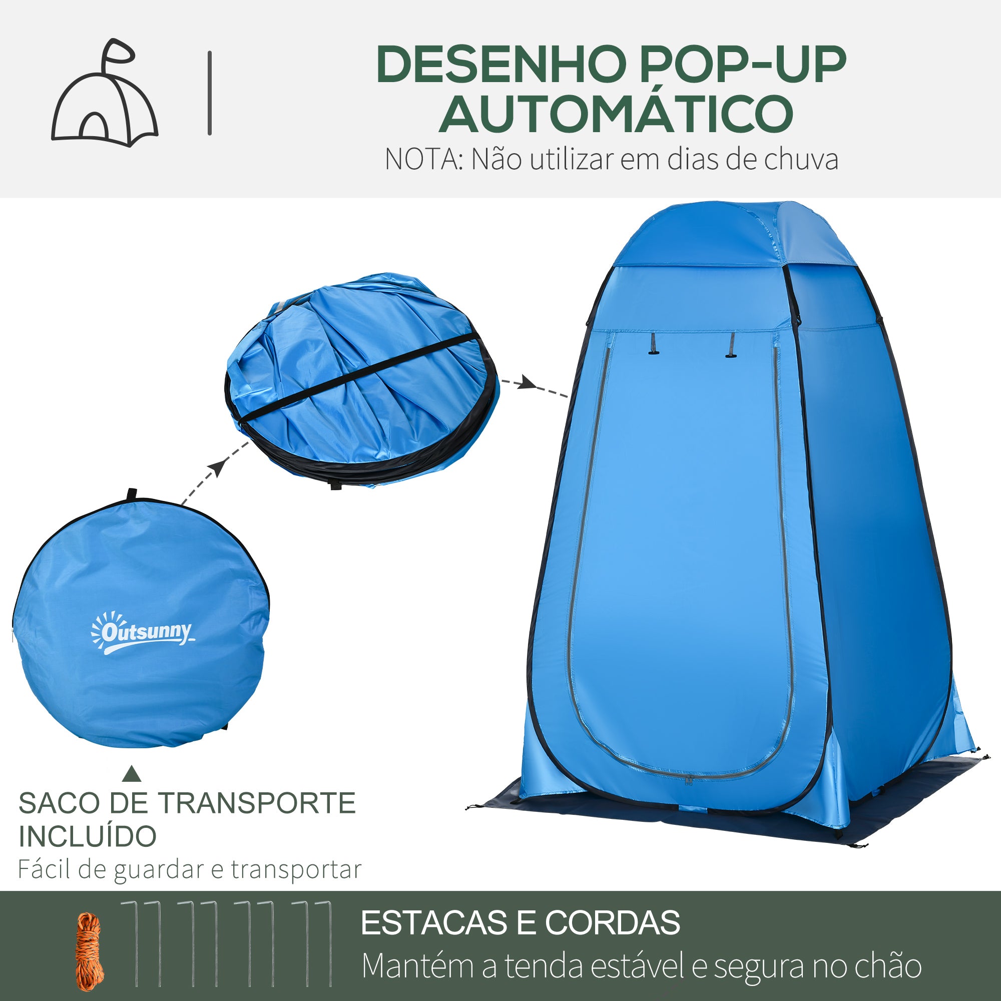Tenda de Privacidade Portátil – 126x124x189 cm – Azul – Poliéster e Aço