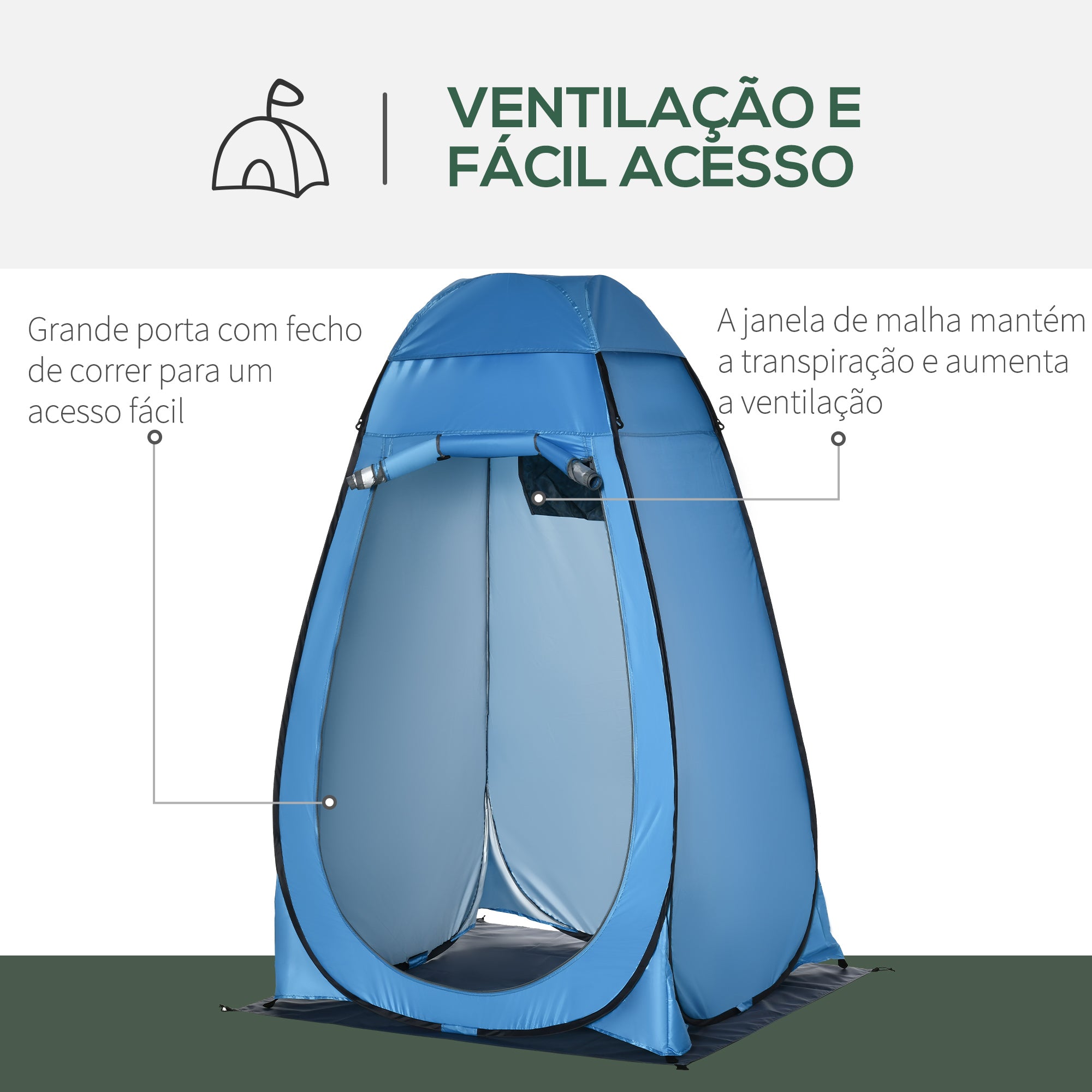 Tenda de Privacidade Portátil – 126x124x189 cm – Azul – Poliéster e Aço
