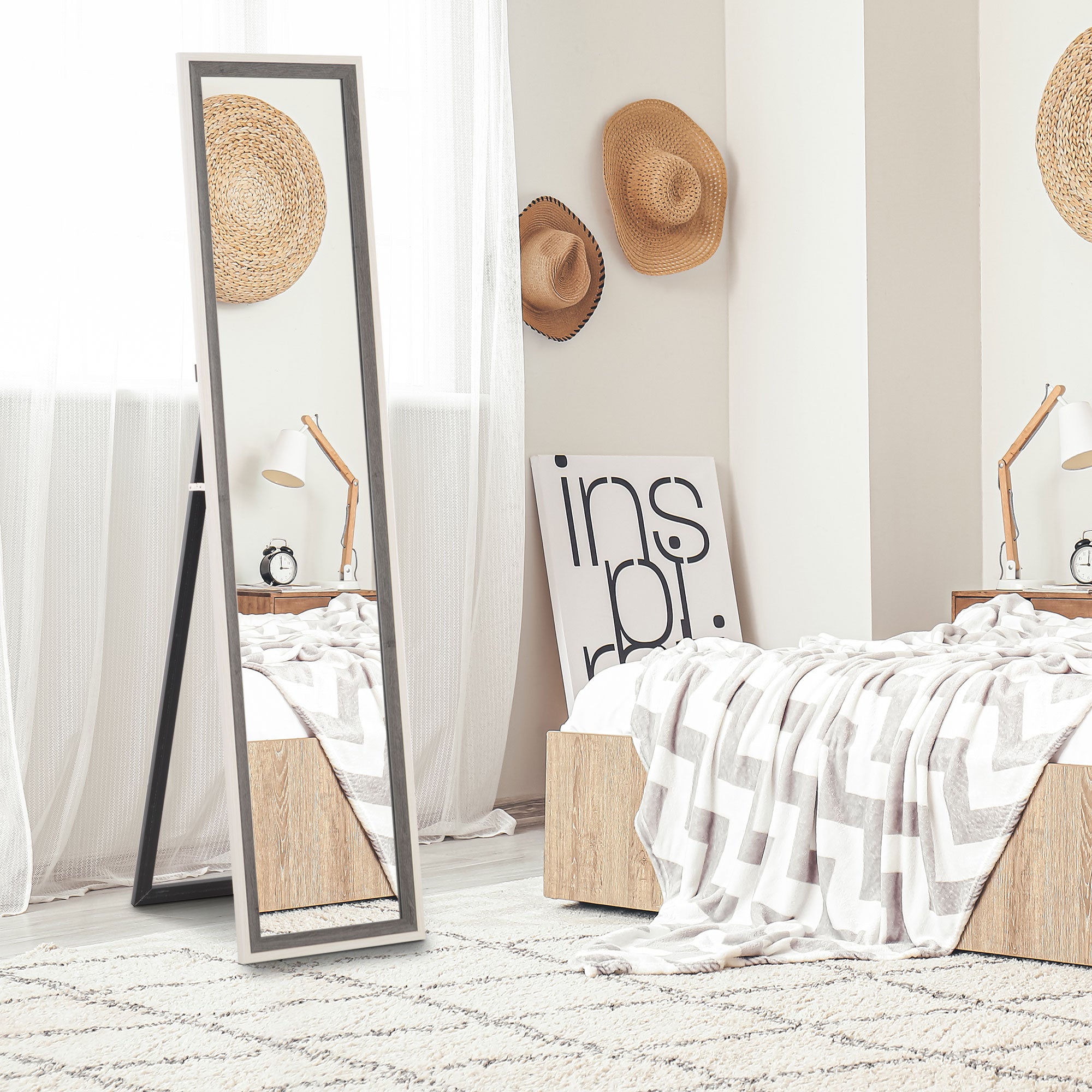 Espelho de Pé – 37x157 cm – Branco e Cinza – MDF