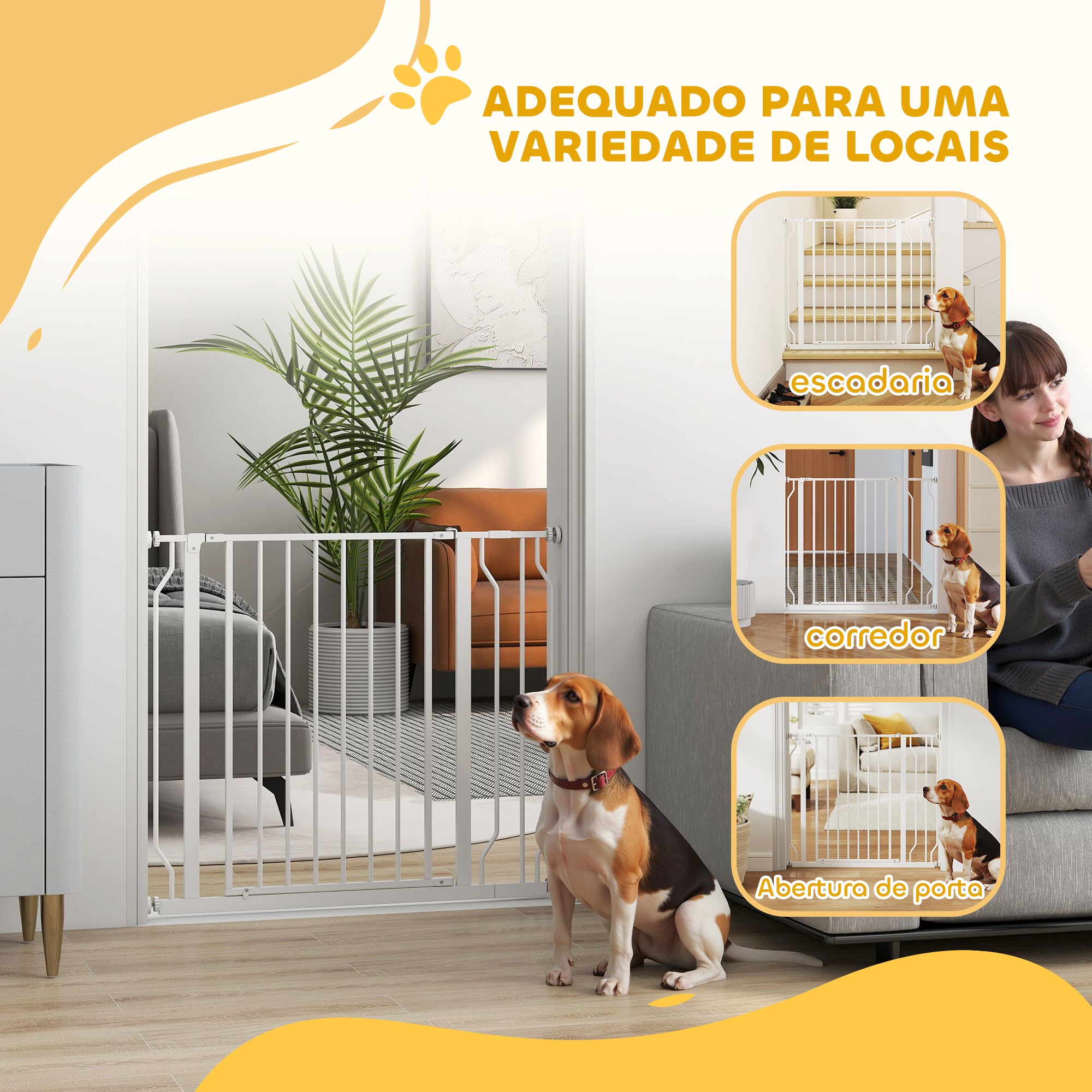 Barreira de Segurança Extensível para Cães – 75-95cm – Branco – Aço e ABS