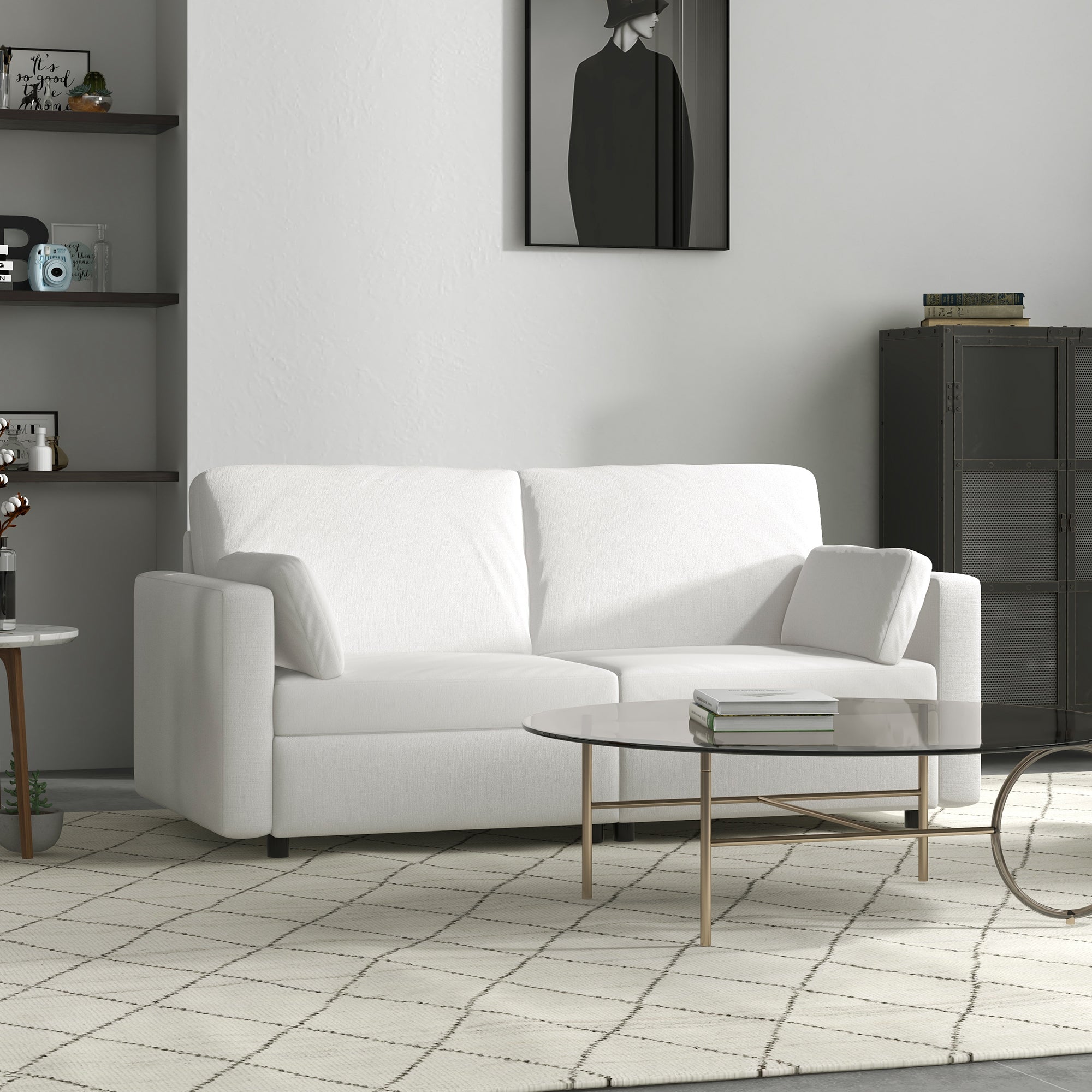 Sofá de 3 Lugares Creme Branco 178x82x85 cm - Estofado em Poliéster
