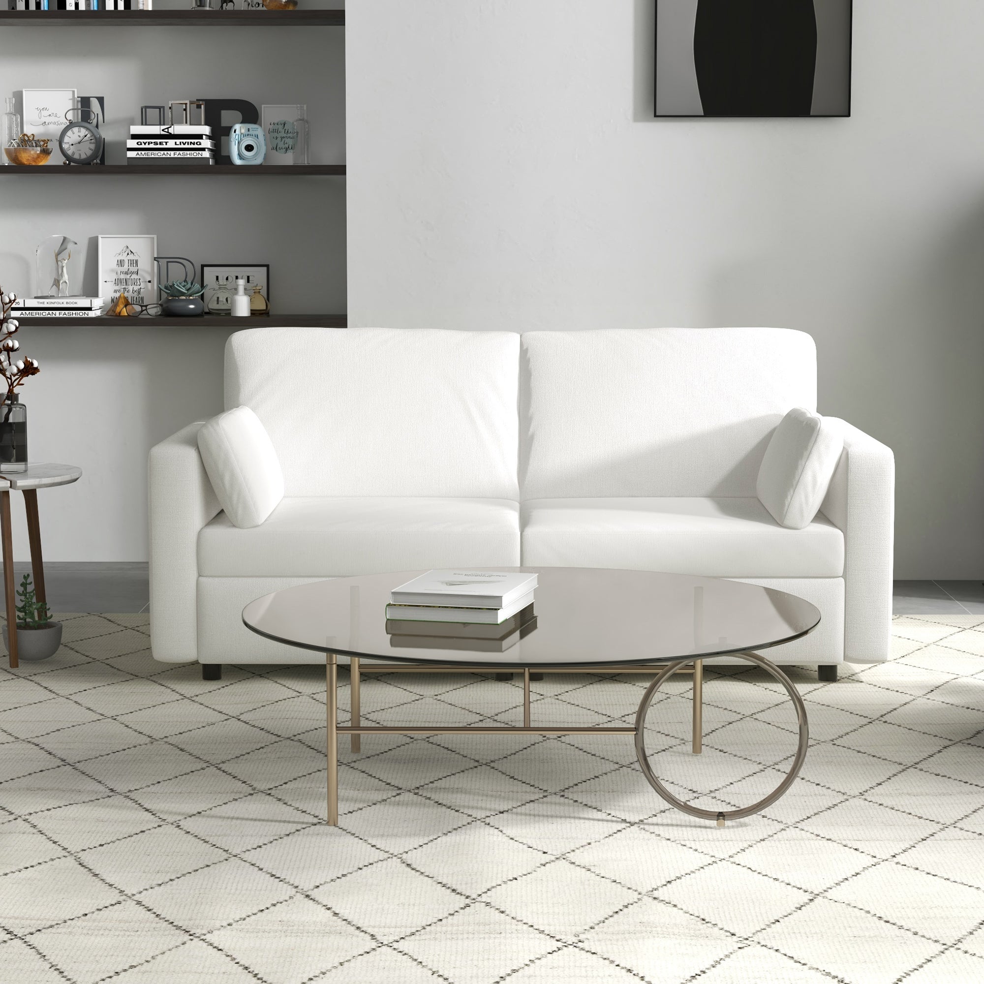 Sofá de 3 Lugares Creme Branco 178x82x85 cm - Estofado em Poliéster