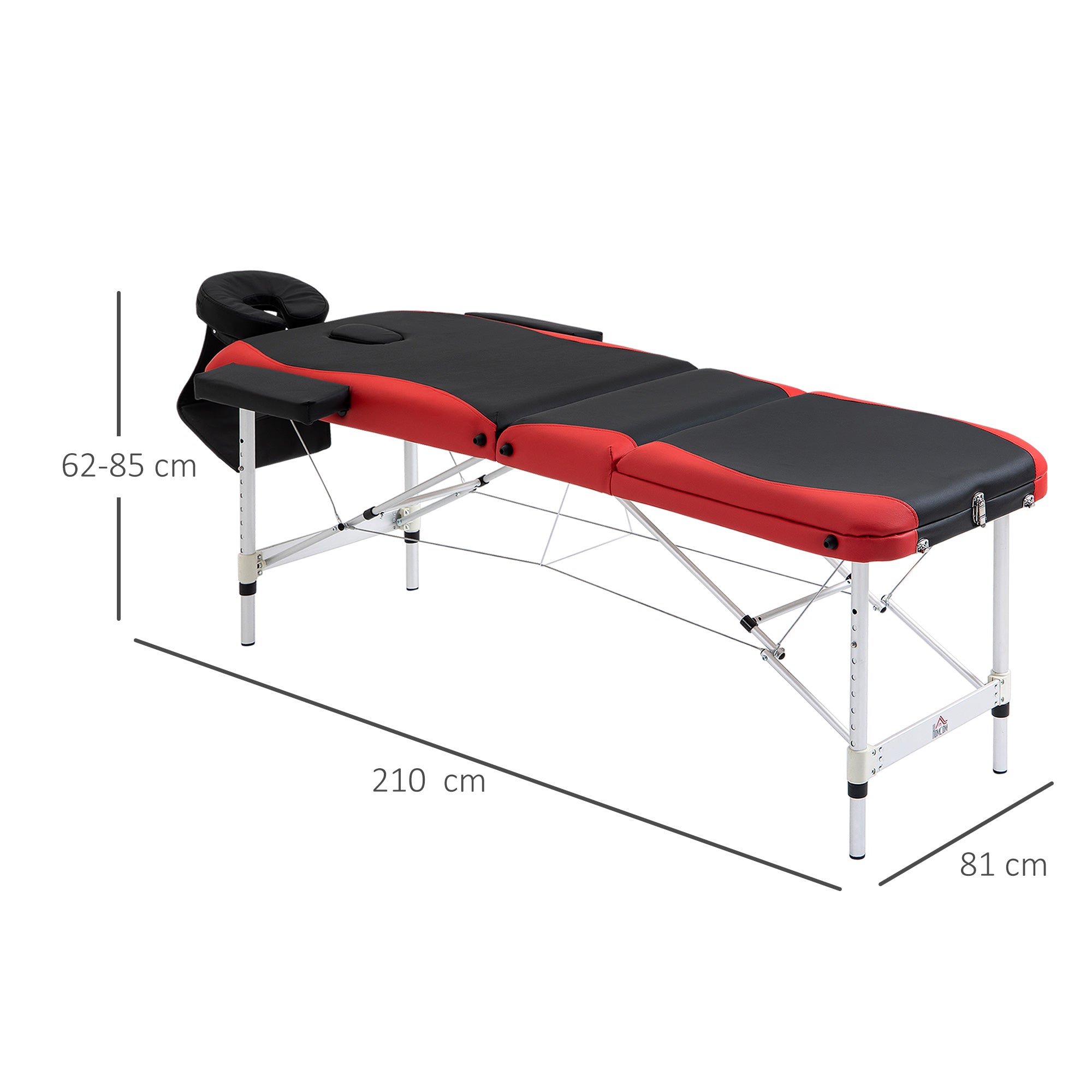 Marquesa de Massagem Dobrável Vermelho e Preto 185x60x62-82 cm
