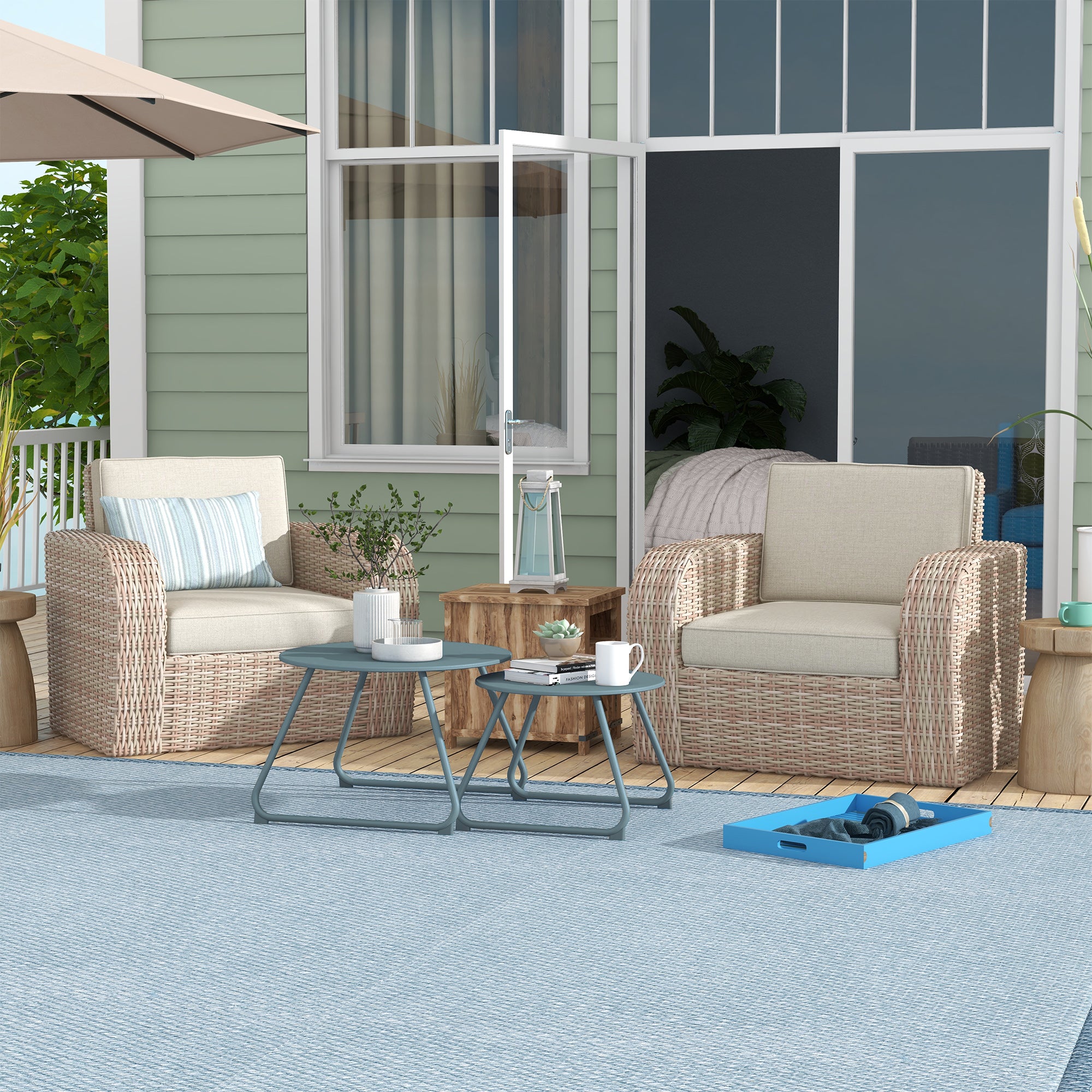 Conjunto de 2 Mesas de Jardim Empilháveis Azuis Ø60x41 cm