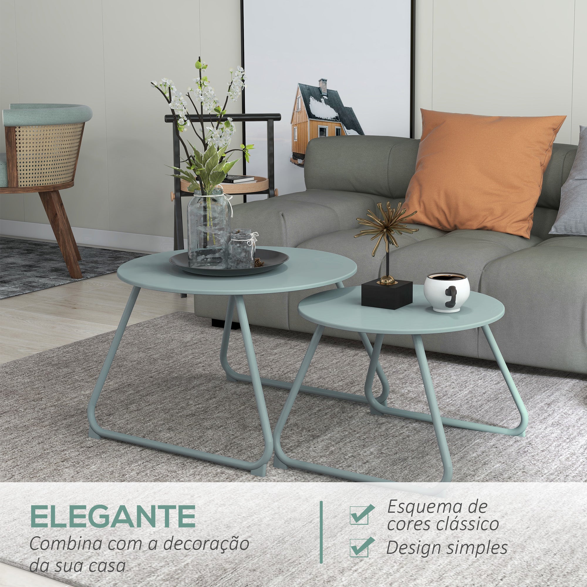 Conjunto de 2 Mesas de Jardim Empilháveis Azuis Ø60x41 cm