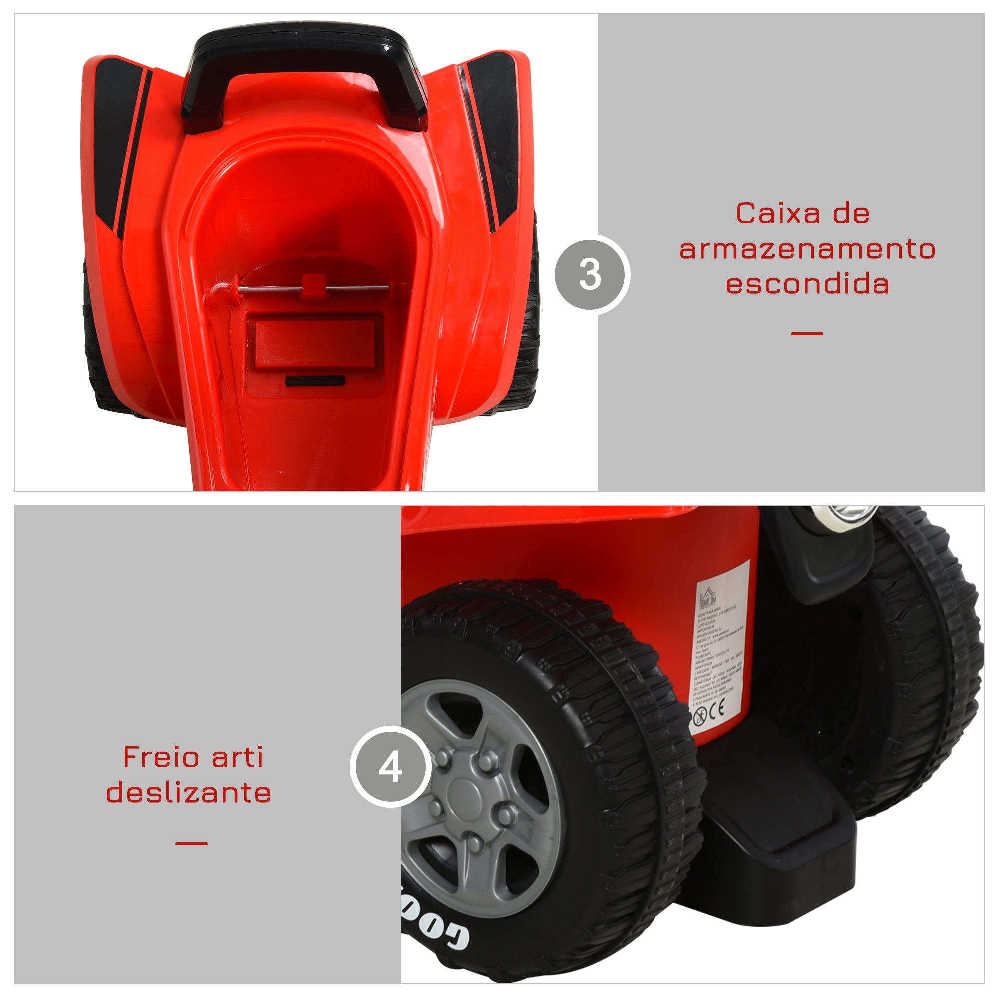 Quadriciclo Elétrico Infantil Vermelho 60x38x42 cm