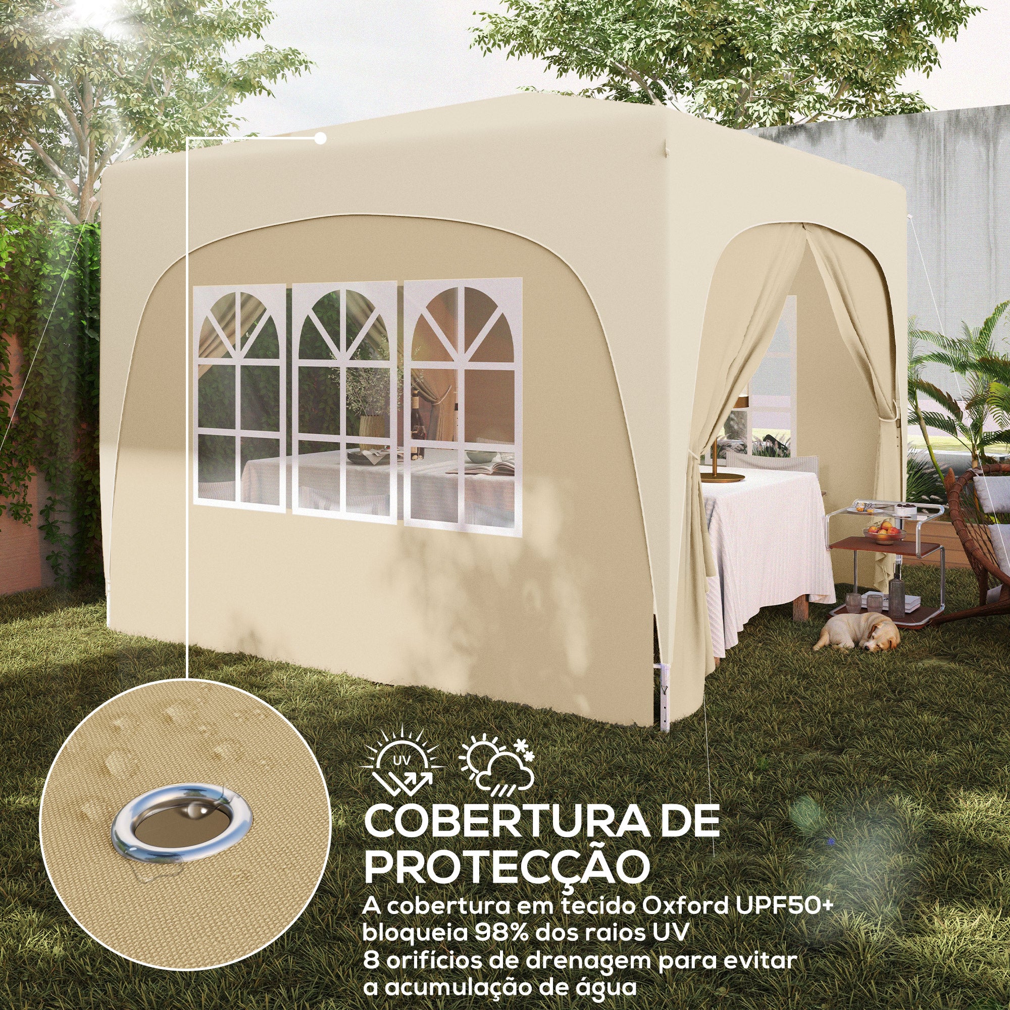 Tenda Dobrável 3x3 m Cor de Areia - Medidas 300x300x273 cm