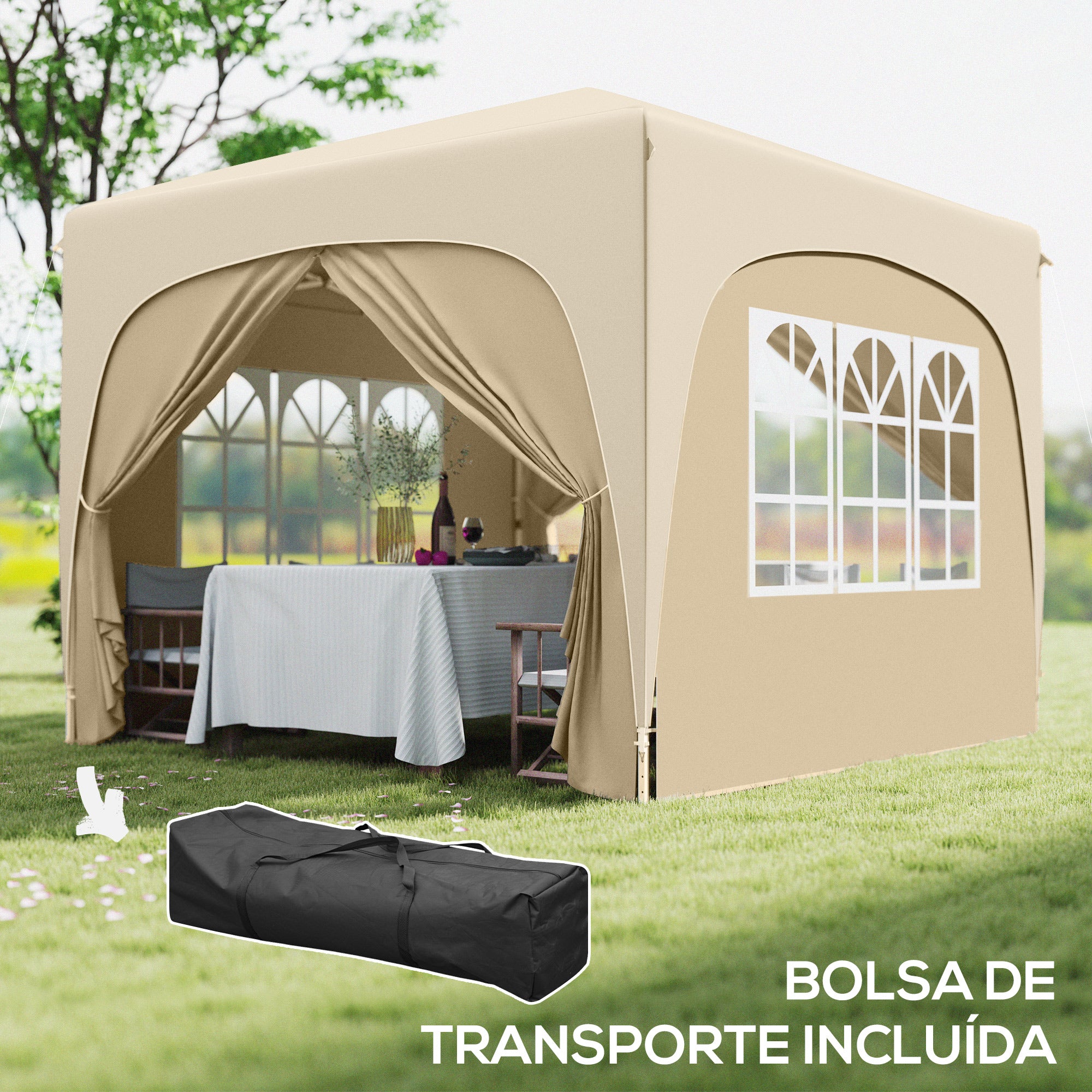 Tenda Dobrável 3x3 m Cor de Areia - Medidas 300x300x273 cm