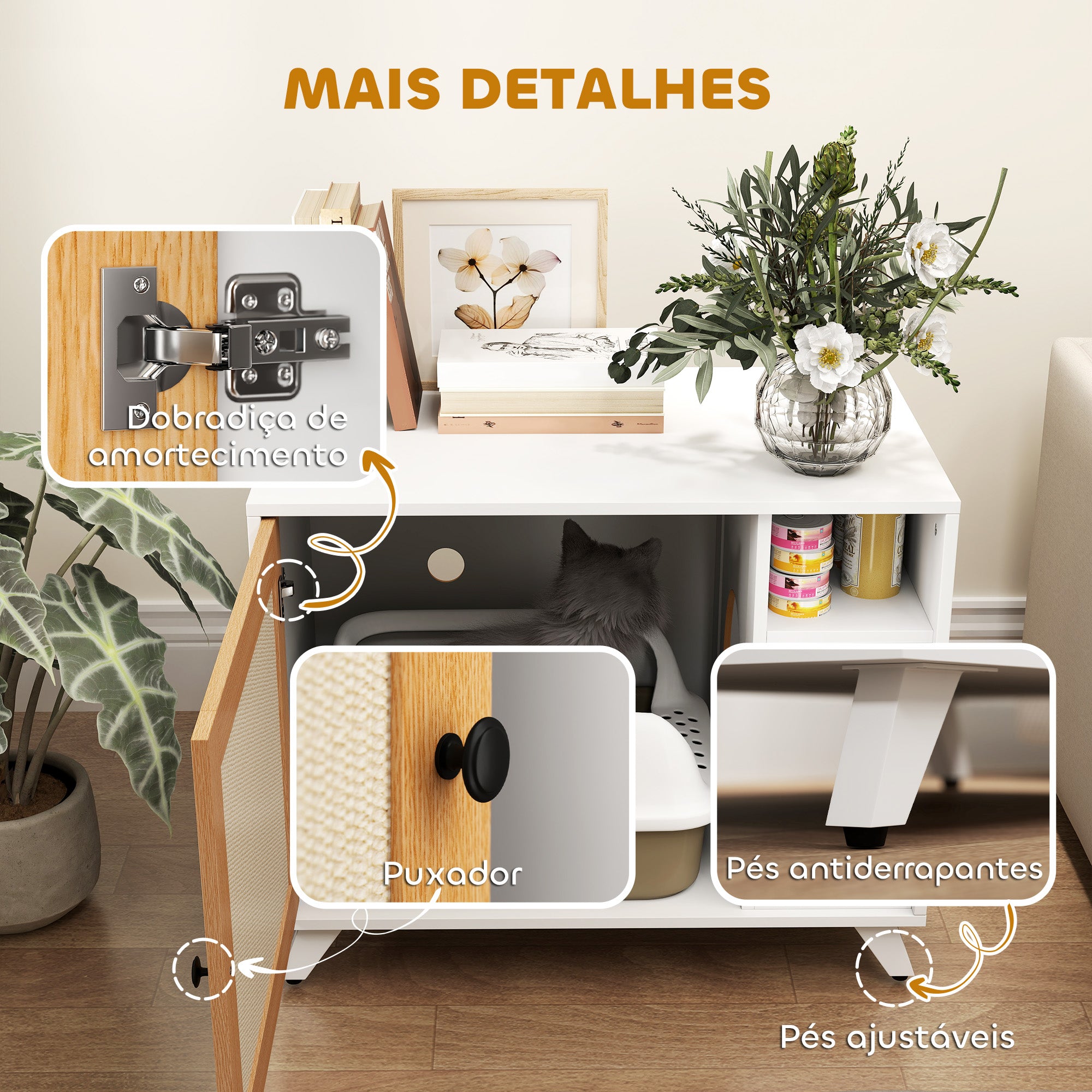 Móvel Caixa de Areia para Gatos – 77x50x63 cm – Branco – Melamina de madeira