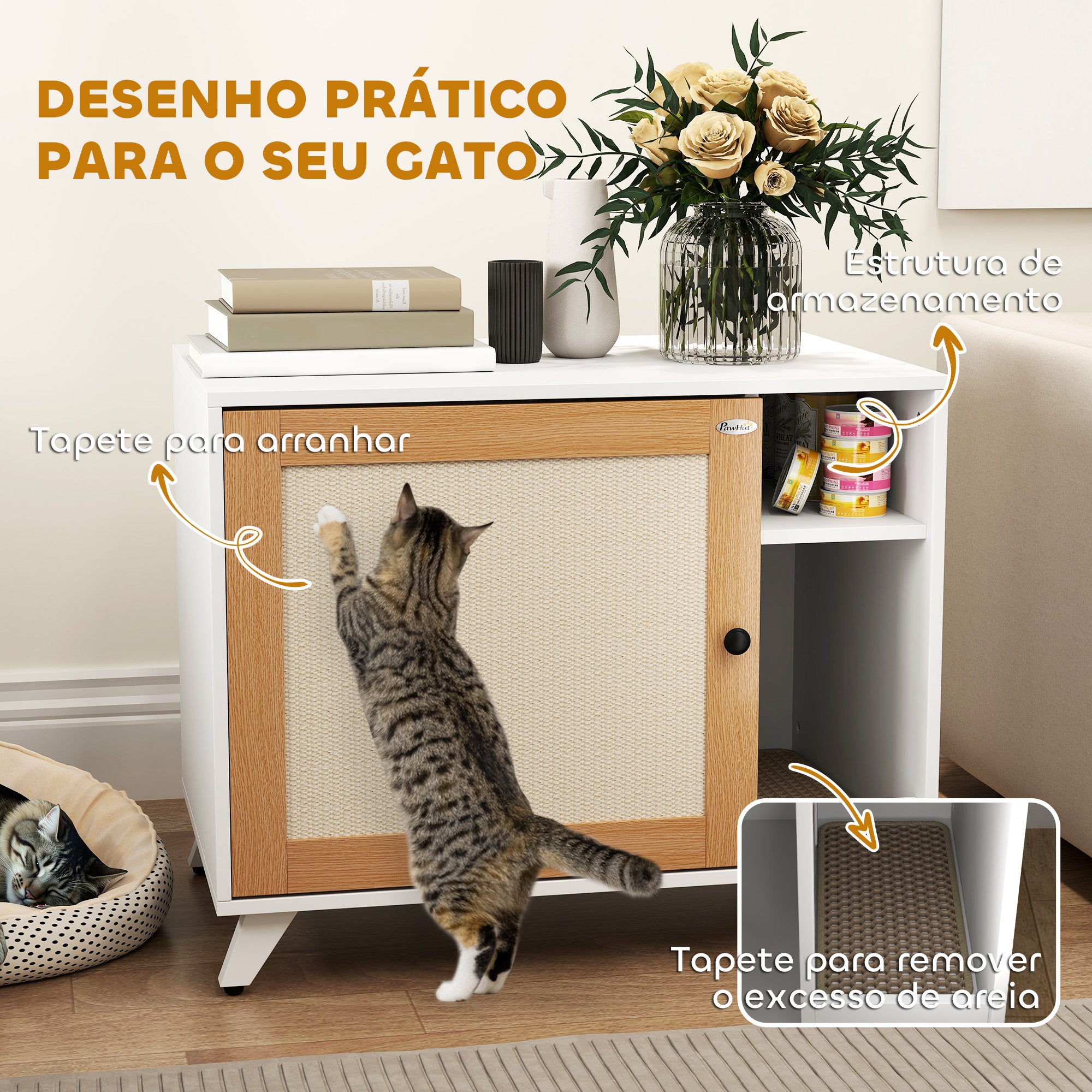 Móvel Caixa de Areia para Gatos – 77x50x63 cm – Branco – Melamina de madeira