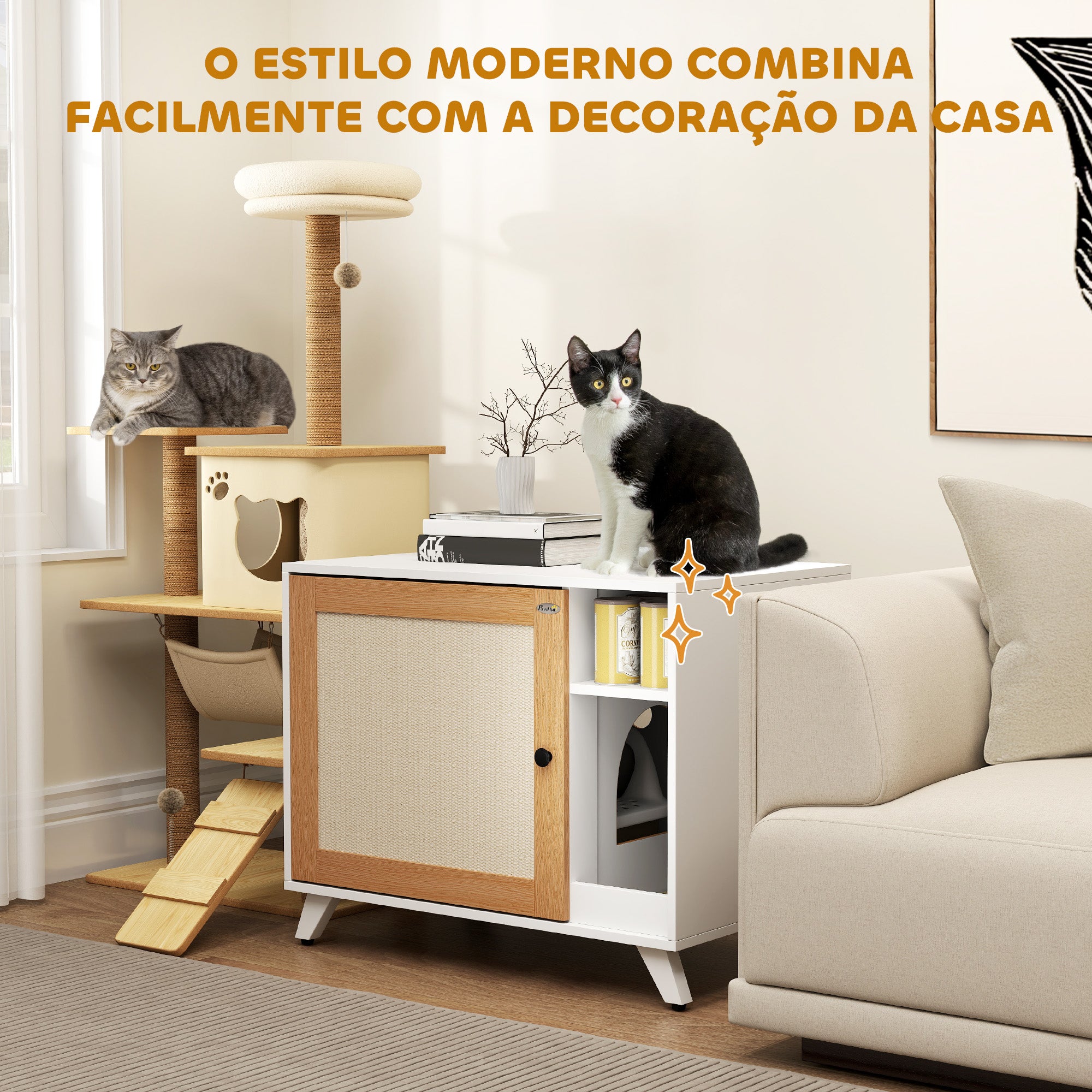 Móvel Caixa de Areia para Gatos – 77x50x63 cm – Branco – Melamina de madeira