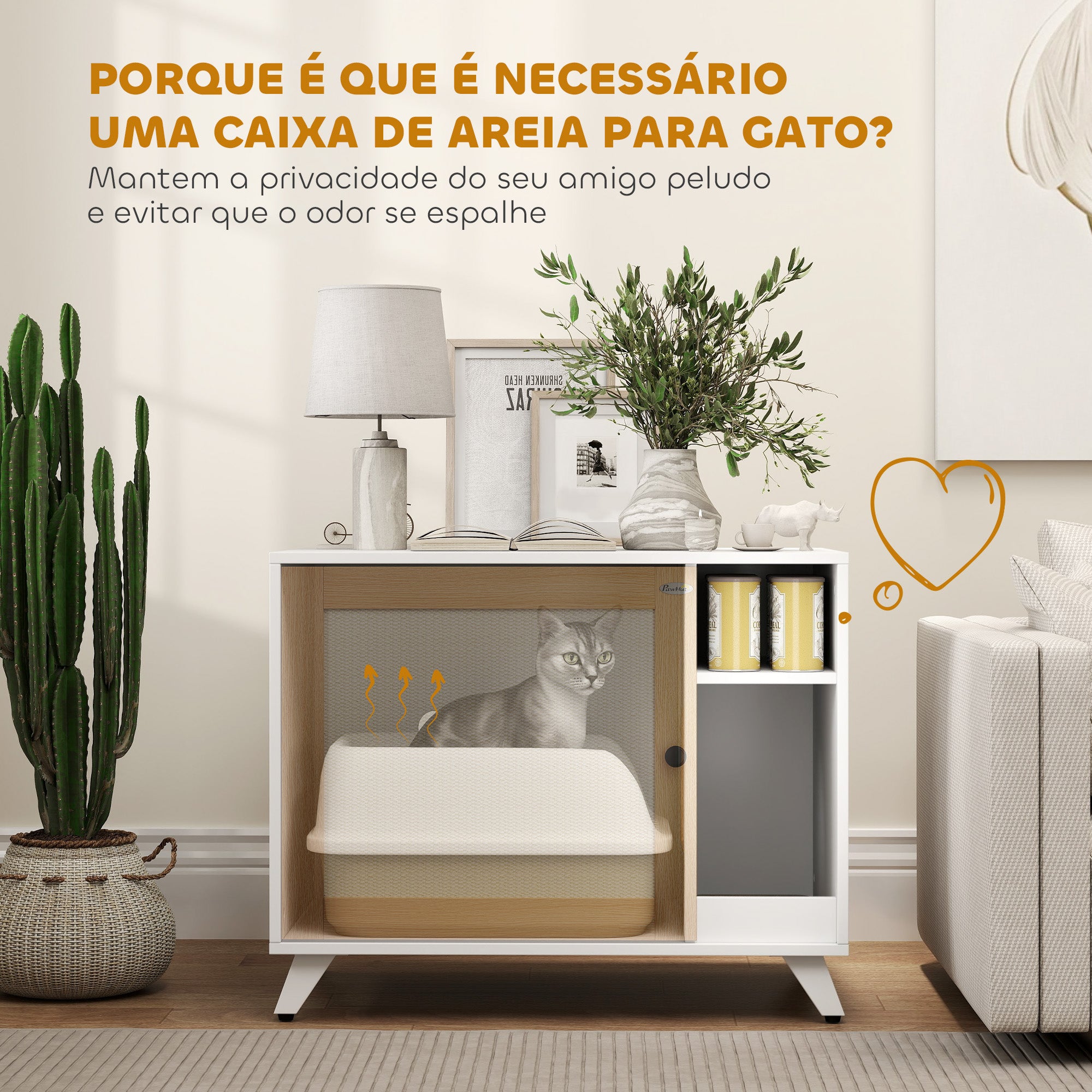 Móvel Caixa de Areia para Gatos – 77x50x63 cm – Branco – Melamina de madeira