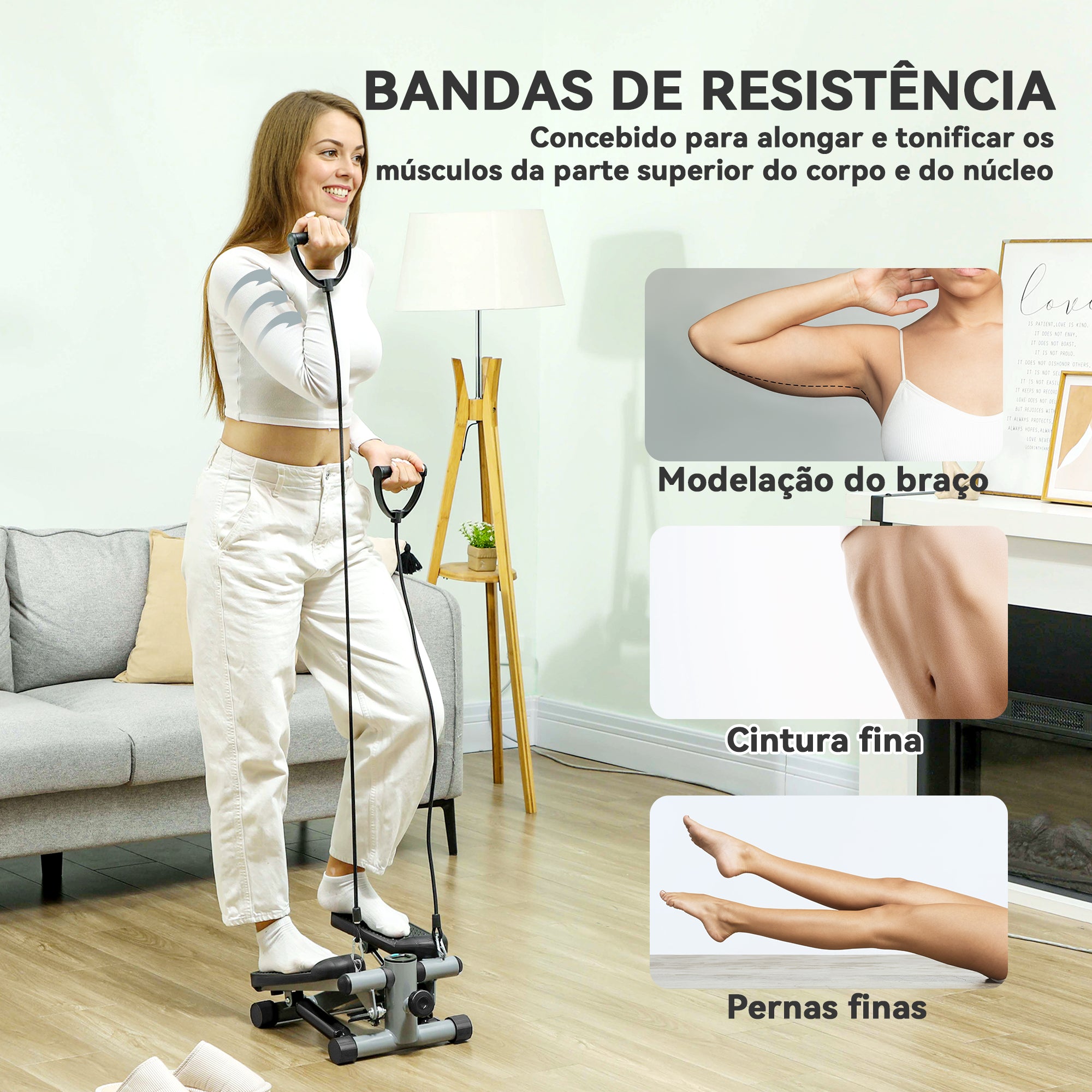 Mini Step Compacto com Bandas de Resistência 41x30,5x18,5 cm Cinzento