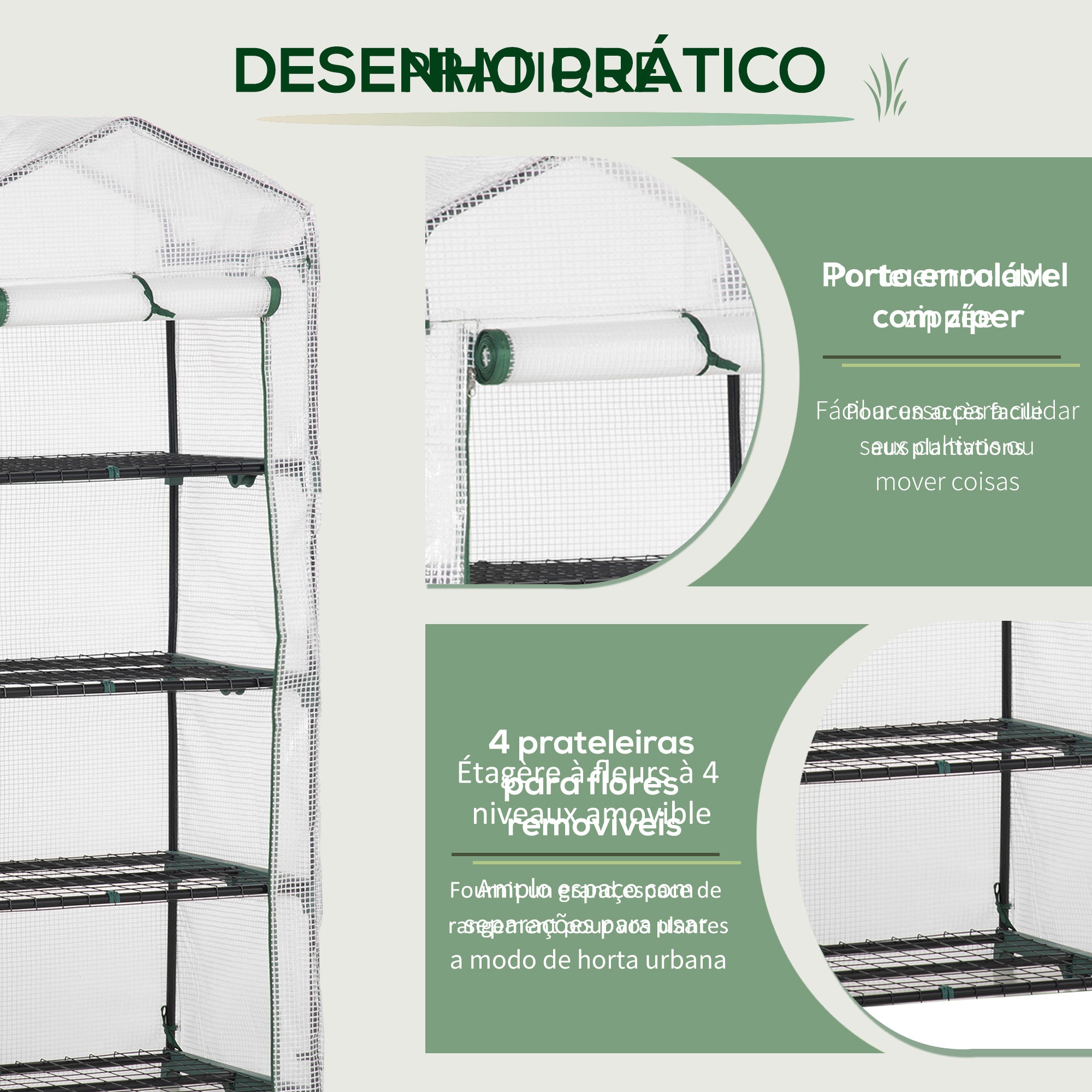 Mini Estufa de Jardim – 70x50x160cm – Branco – Aço