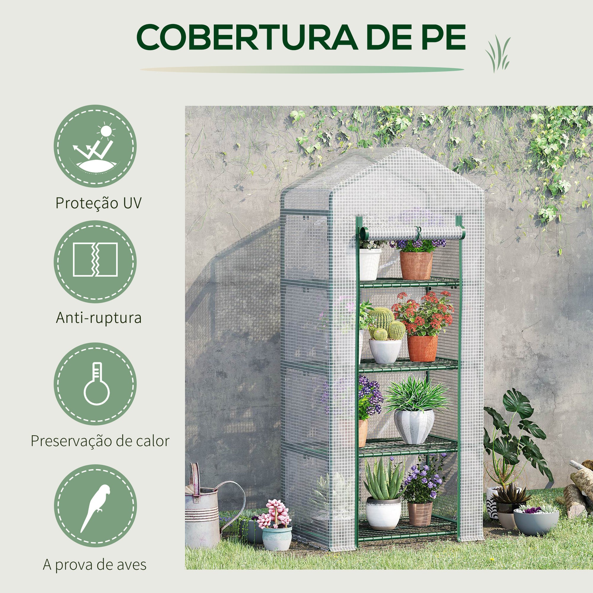Mini Estufa de Jardim – 70x50x160cm – Branco – Aço